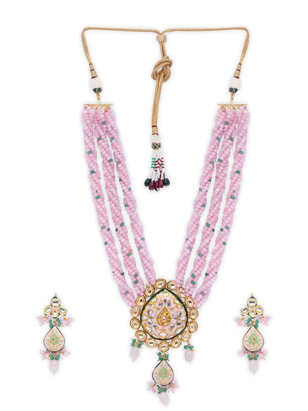 Pink Gold Tone Kundan Meenakari Necklace Set with Onyx