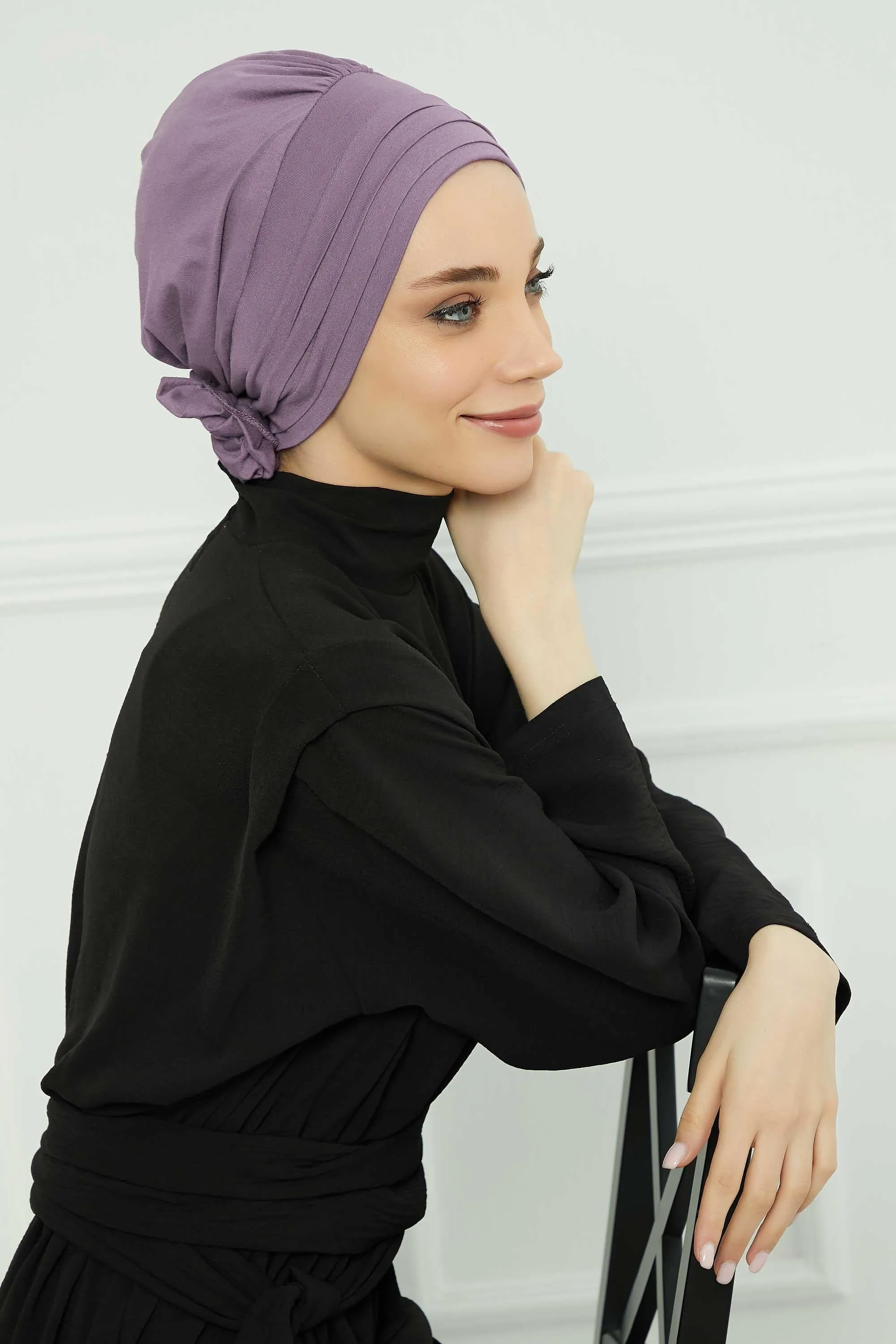 Pleated Instant Turban made from High Quality Combed Cotton, Comfortable Pre-Tied Turban Hijab, Flexible Chemo Cancer Bonnet Headwear,B-74