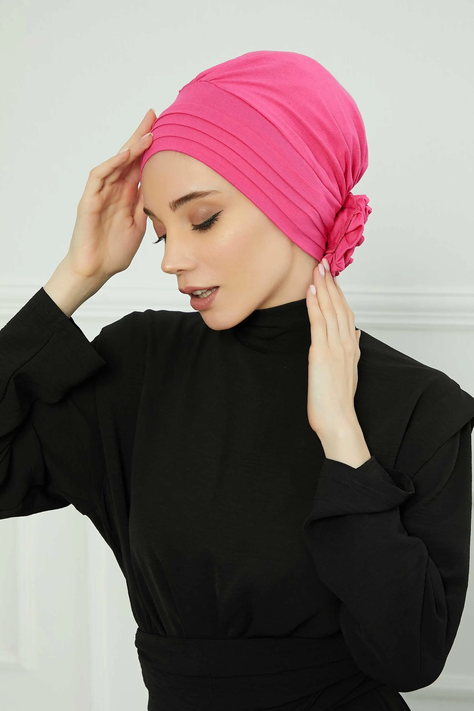 Pleated Instant Turban made from High Quality Combed Cotton, Comfortable Pre-Tied Turban Hijab, Flexible Chemo Cancer Bonnet Headwear,B-74