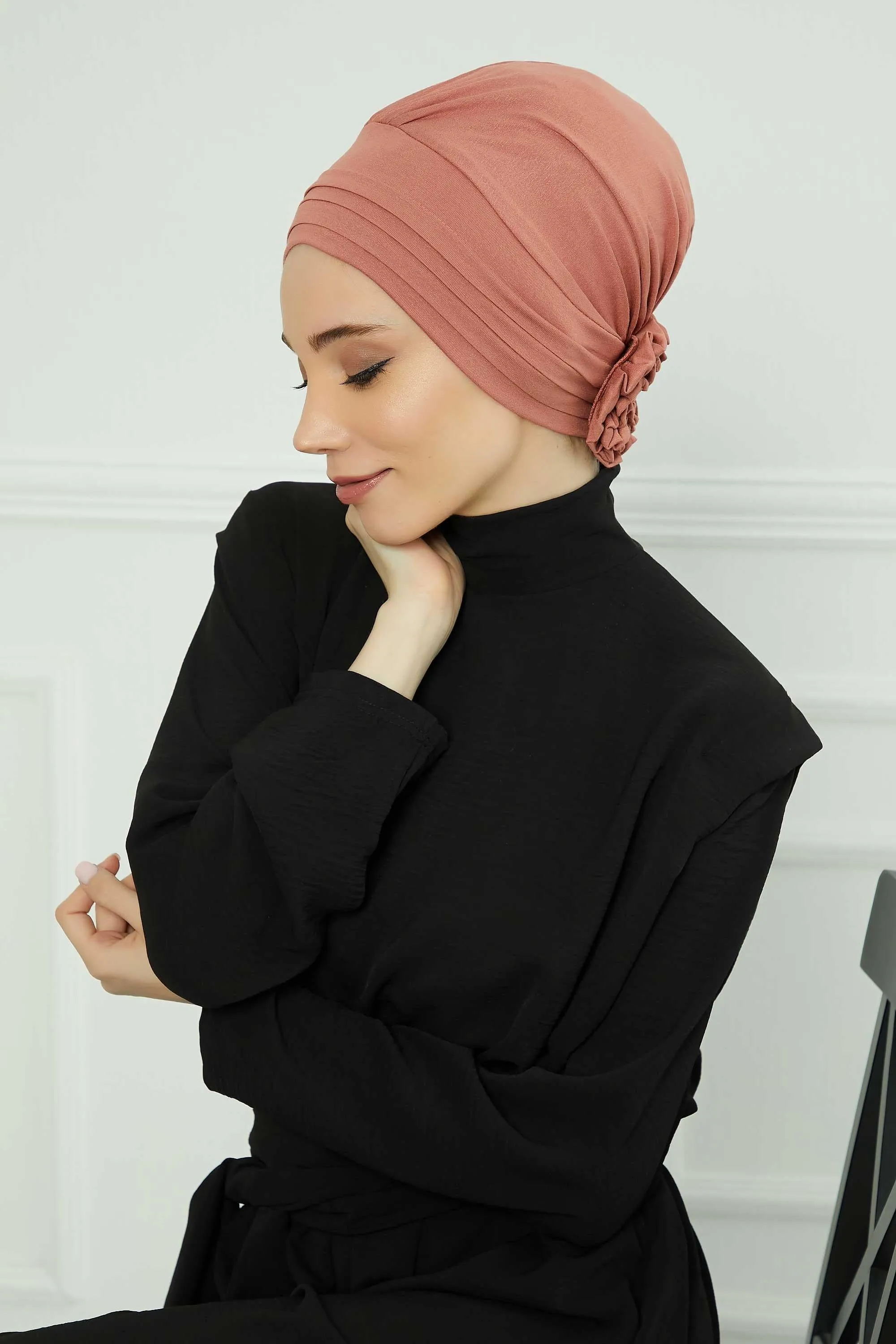 Pleated Instant Turban made from High Quality Combed Cotton, Comfortable Pre-Tied Turban Hijab, Flexible Chemo Cancer Bonnet Headwear,B-74