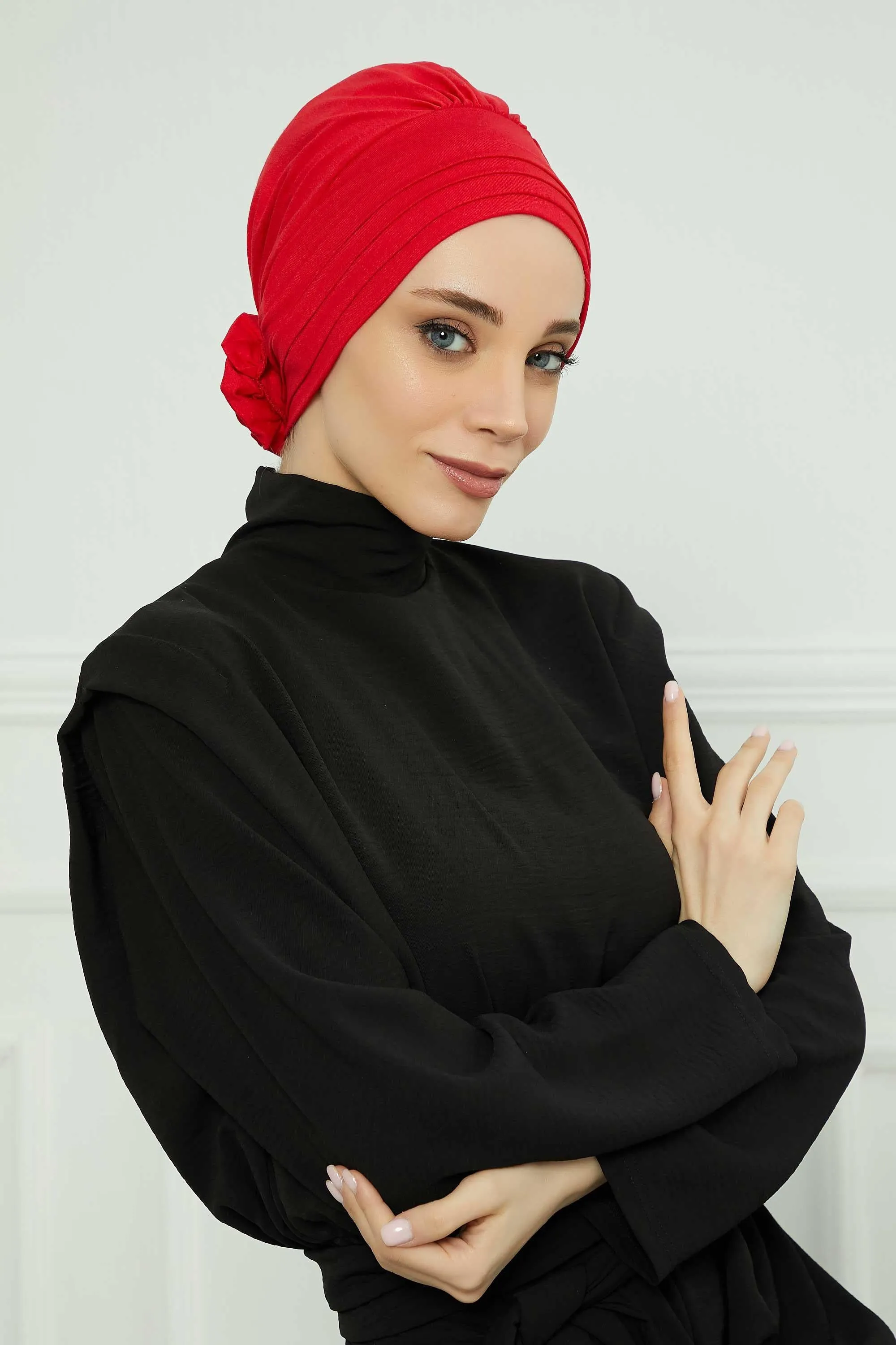 Pleated Instant Turban made from High Quality Combed Cotton, Comfortable Pre-Tied Turban Hijab, Flexible Chemo Cancer Bonnet Headwear,B-74