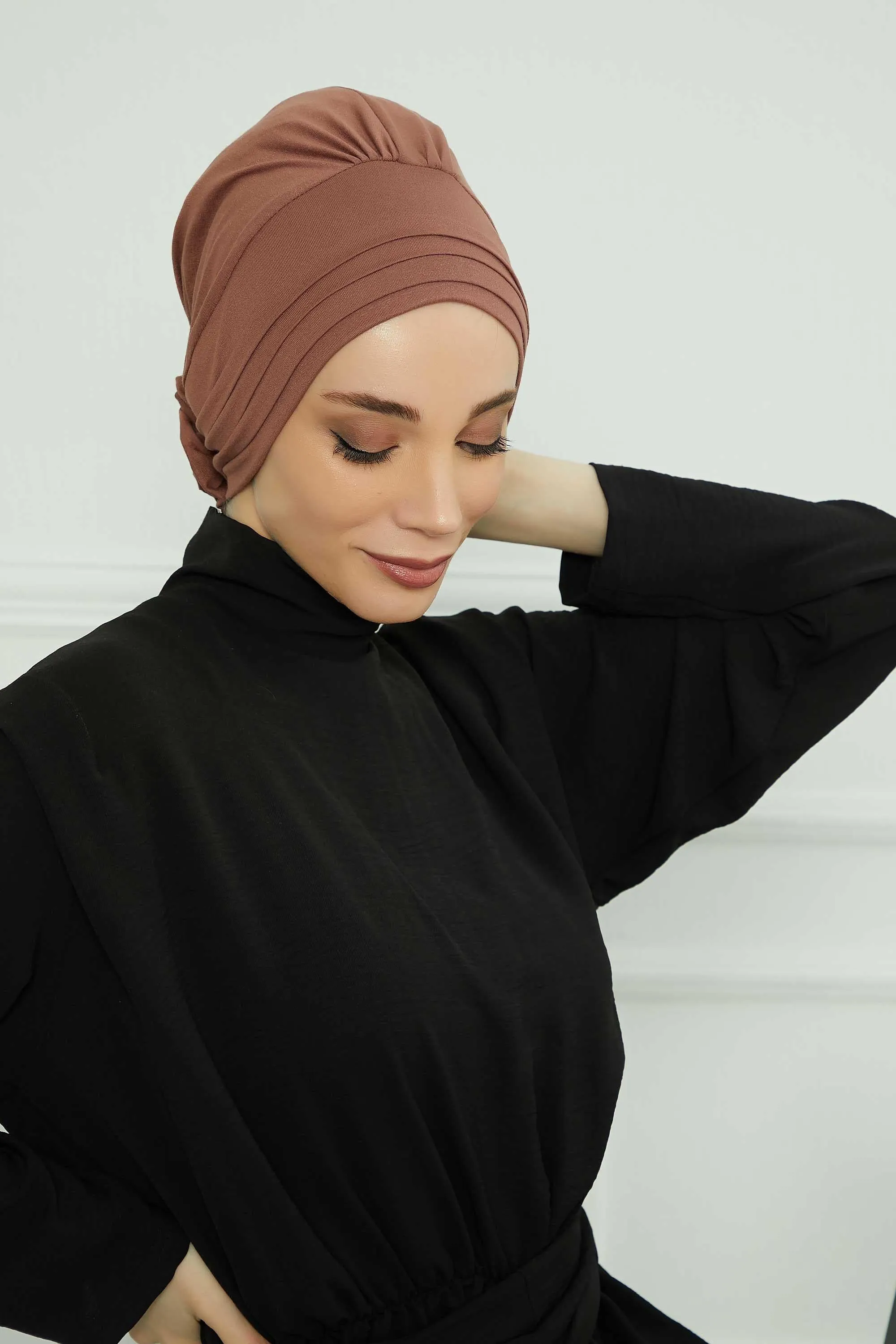 Pleated Instant Turban made from High Quality Combed Cotton, Comfortable Pre-Tied Turban Hijab, Flexible Chemo Cancer Bonnet Headwear,B-74