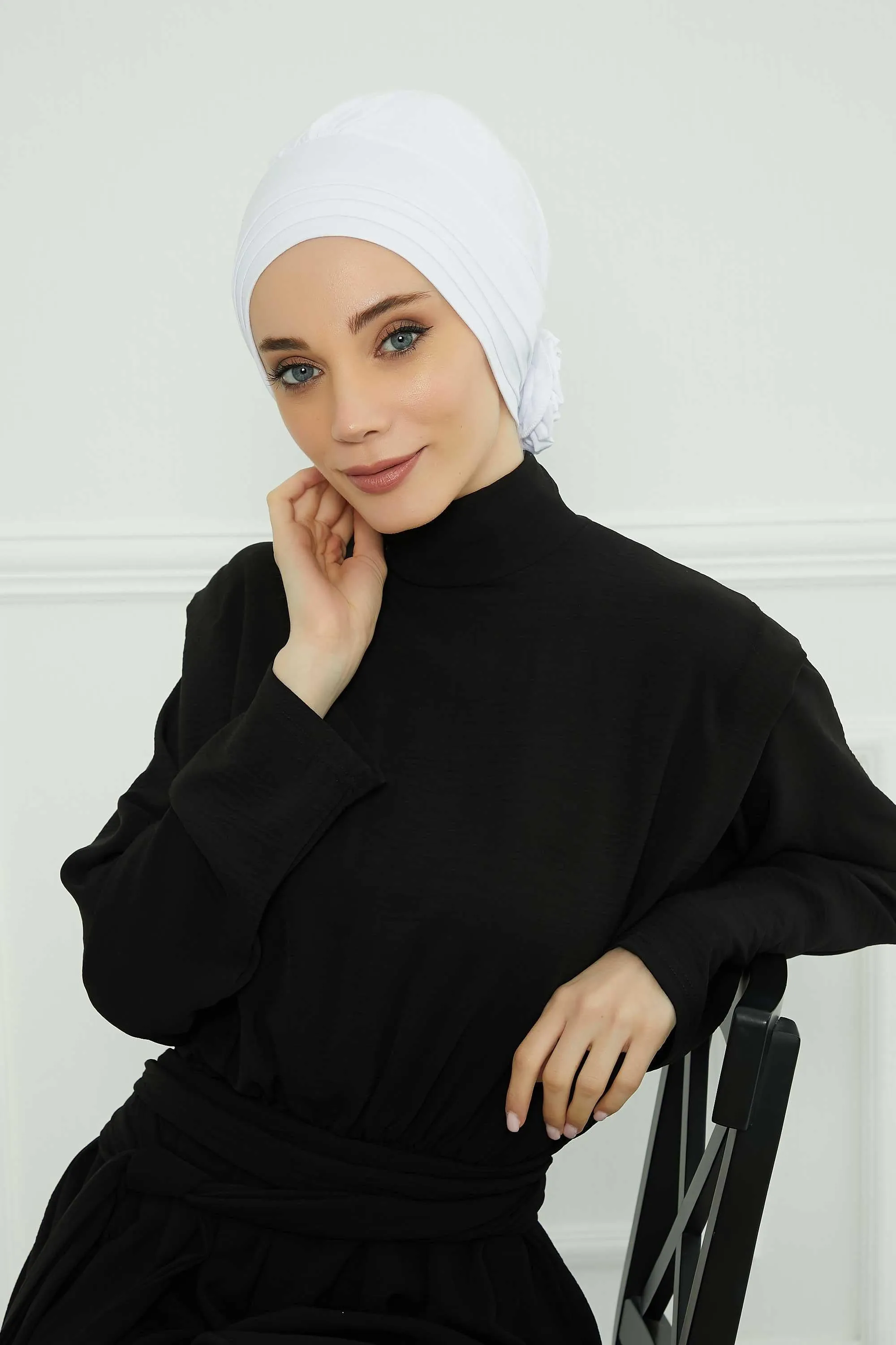 Pleated Instant Turban made from High Quality Combed Cotton, Comfortable Pre-Tied Turban Hijab, Flexible Chemo Cancer Bonnet Headwear,B-74