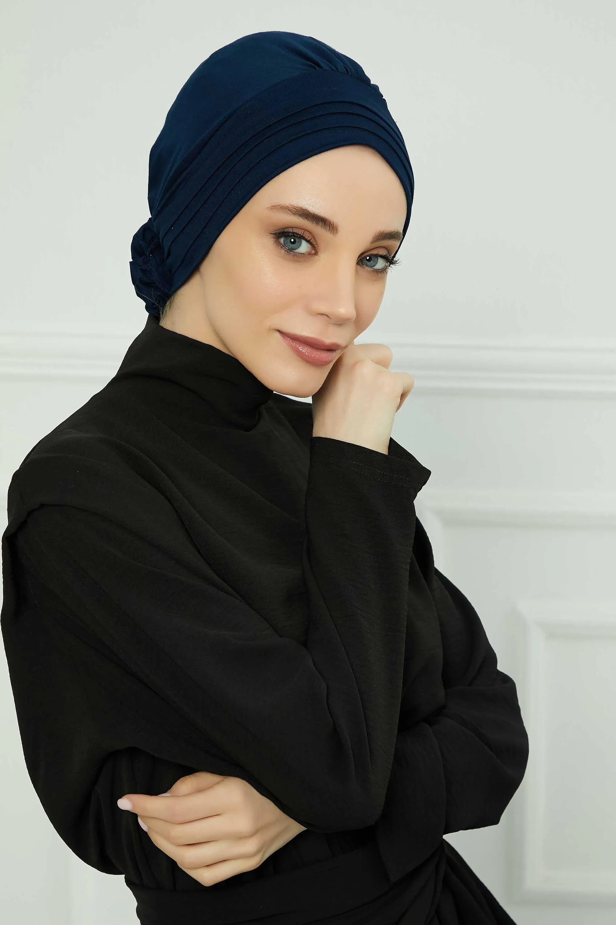 Pleated Instant Turban made from High Quality Combed Cotton, Comfortable Pre-Tied Turban Hijab, Flexible Chemo Cancer Bonnet Headwear,B-74