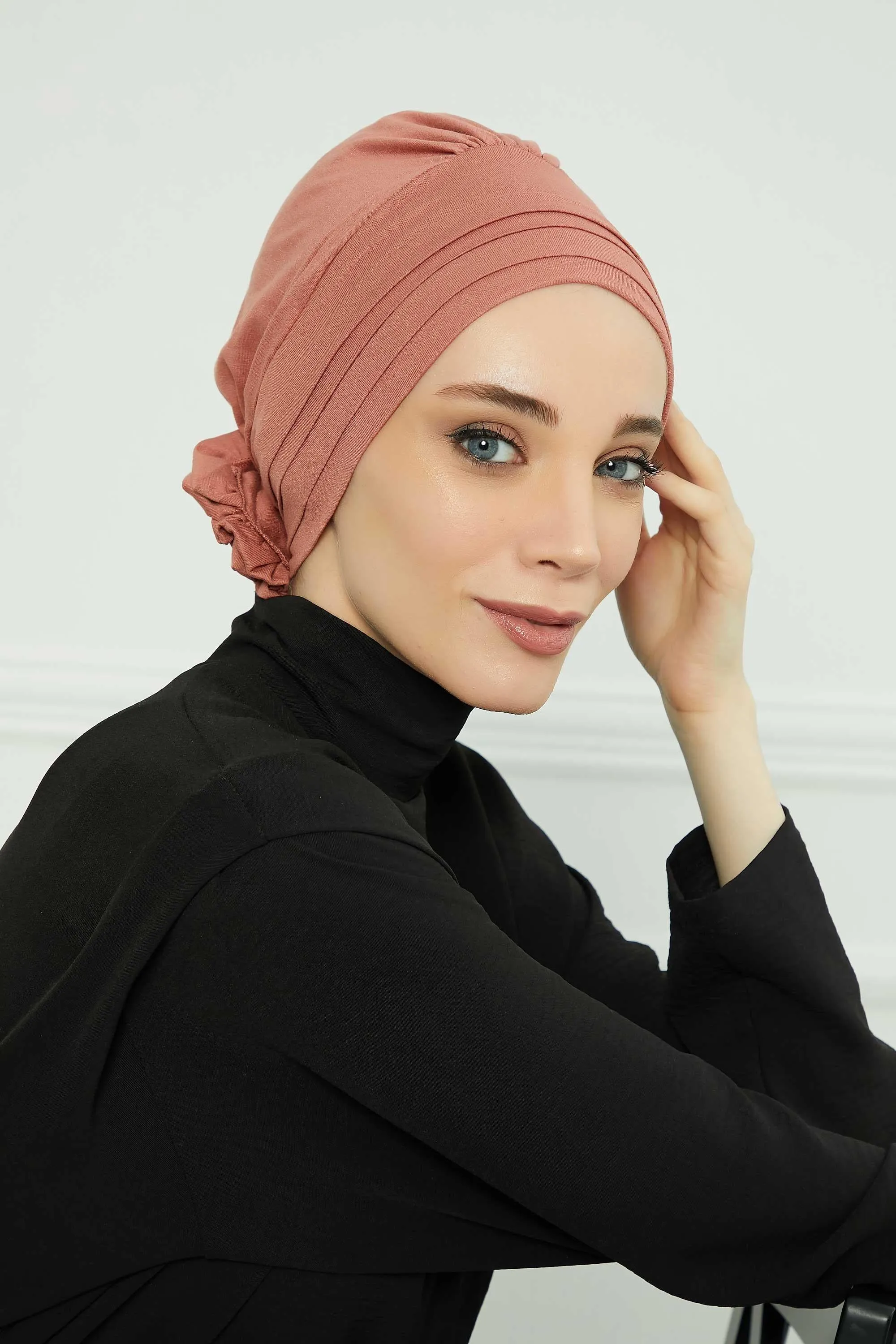 Pleated Instant Turban made from High Quality Combed Cotton, Comfortable Pre-Tied Turban Hijab, Flexible Chemo Cancer Bonnet Headwear,B-74