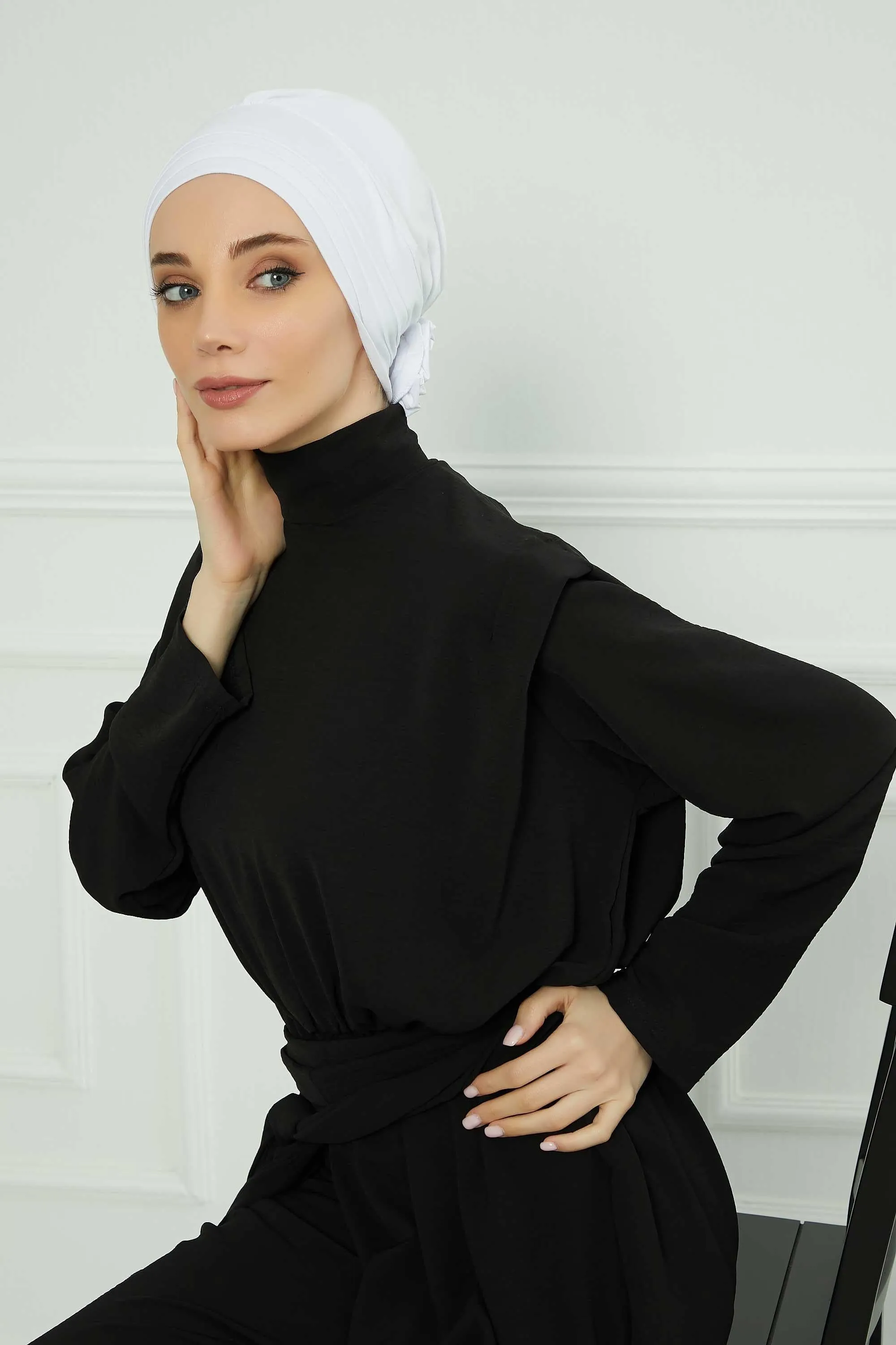 Pleated Instant Turban made from High Quality Combed Cotton, Comfortable Pre-Tied Turban Hijab, Flexible Chemo Cancer Bonnet Headwear,B-74