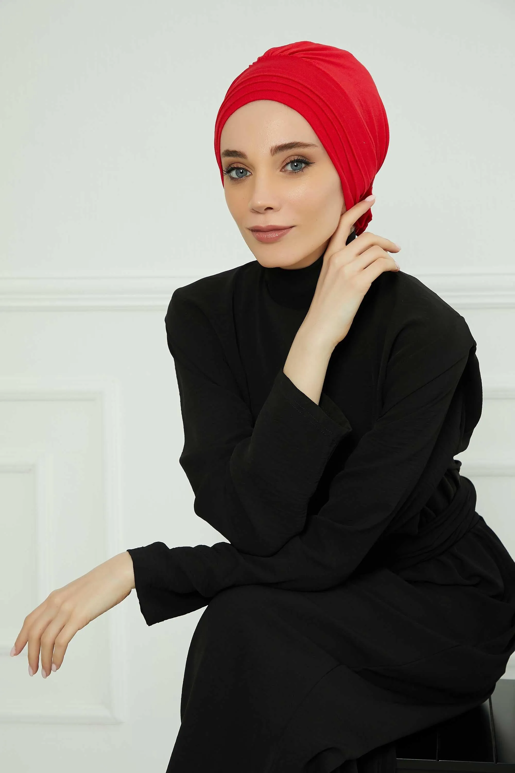 Pleated Instant Turban made from High Quality Combed Cotton, Comfortable Pre-Tied Turban Hijab, Flexible Chemo Cancer Bonnet Headwear,B-74