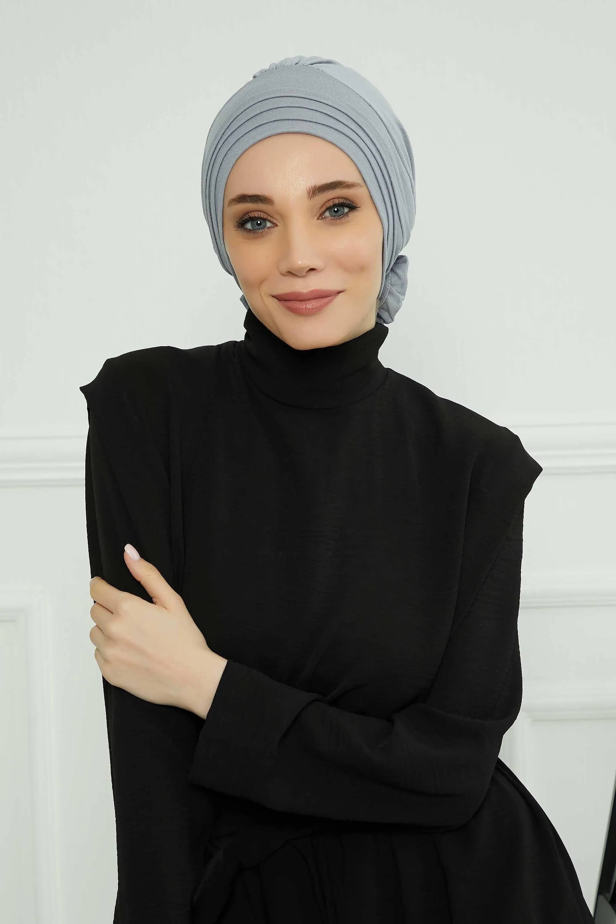 Pleated Instant Turban made from High Quality Combed Cotton, Comfortable Pre-Tied Turban Hijab, Flexible Chemo Cancer Bonnet Headwear,B-74