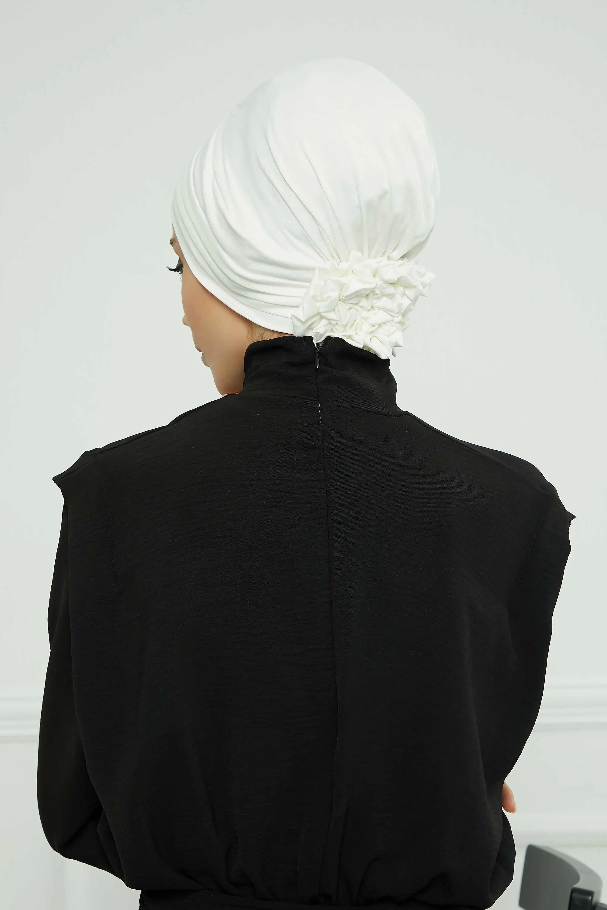 Pleated Instant Turban made from High Quality Combed Cotton, Comfortable Pre-Tied Turban Hijab, Flexible Chemo Cancer Bonnet Headwear,B-74