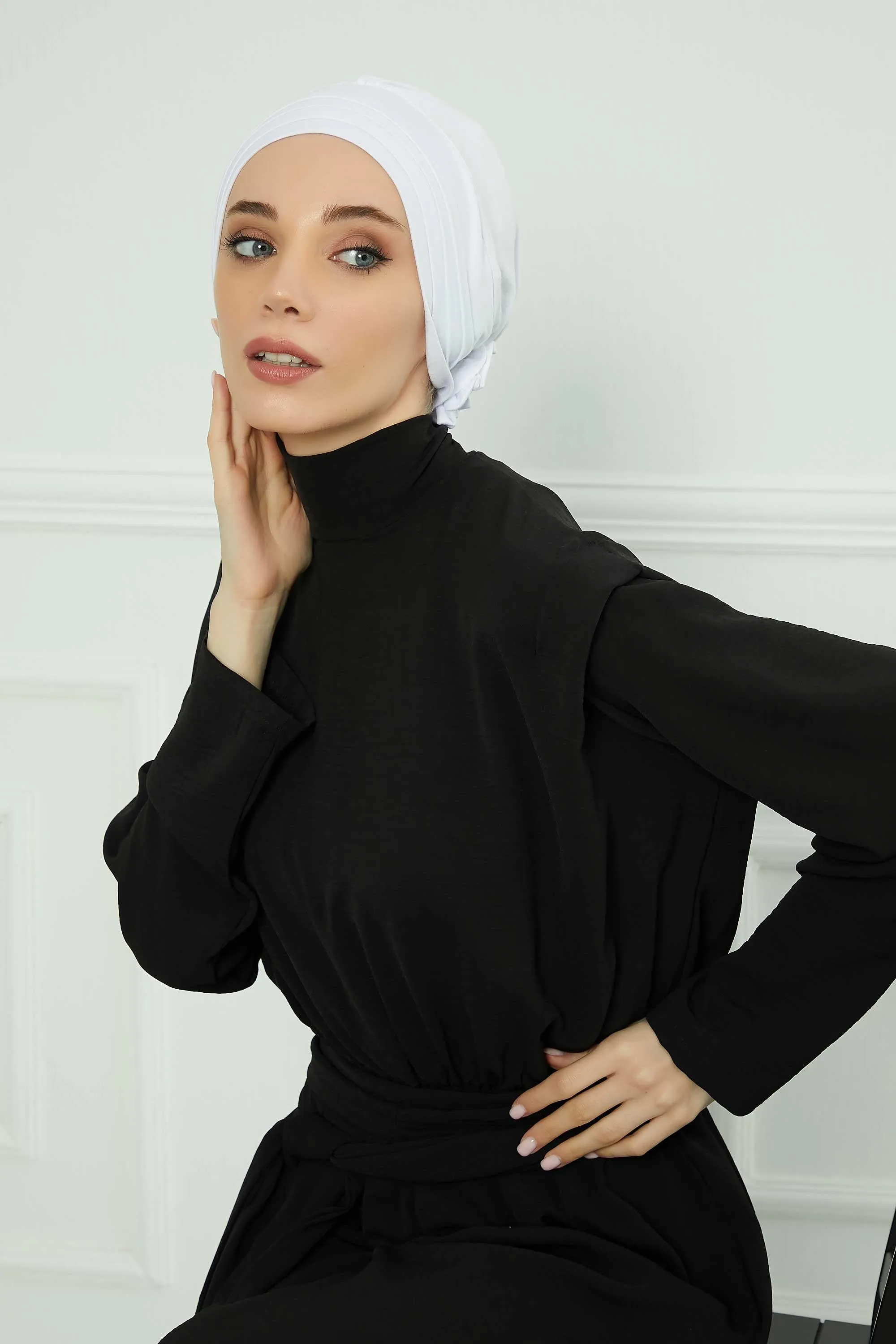 Pleated Instant Turban made from High Quality Combed Cotton, Comfortable Pre-Tied Turban Hijab, Flexible Chemo Cancer Bonnet Headwear,B-74