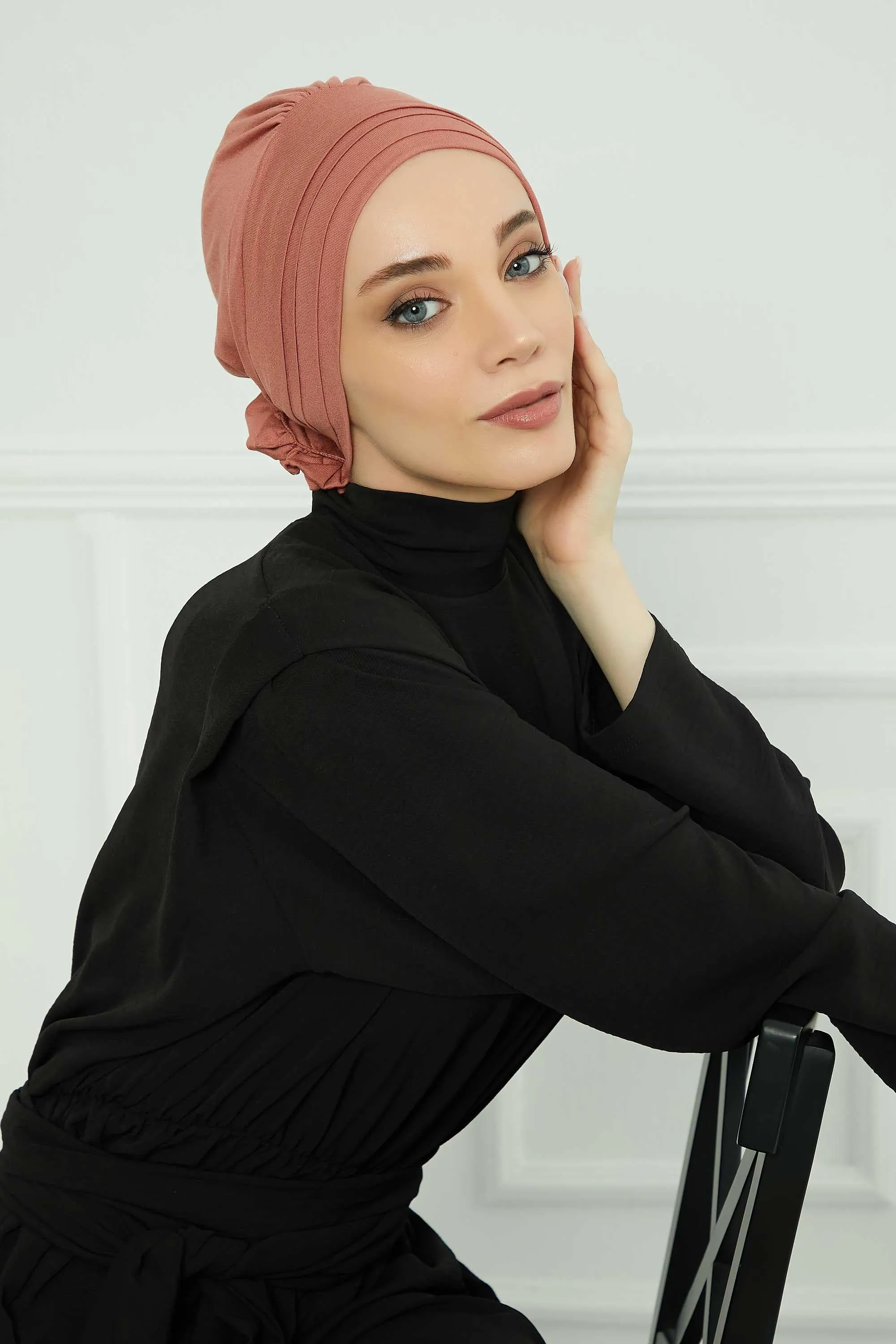 Pleated Instant Turban made from High Quality Combed Cotton, Comfortable Pre-Tied Turban Hijab, Flexible Chemo Cancer Bonnet Headwear,B-74