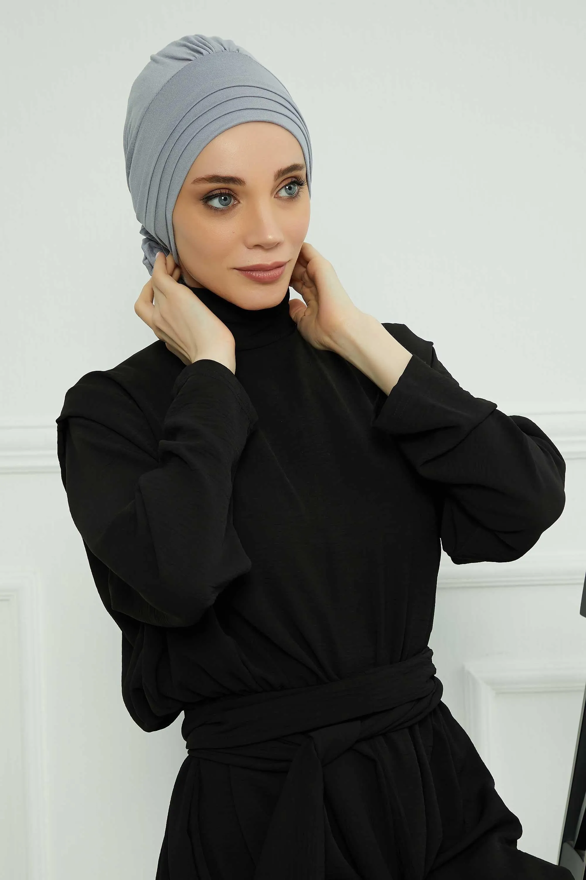 Pleated Instant Turban made from High Quality Combed Cotton, Comfortable Pre-Tied Turban Hijab, Flexible Chemo Cancer Bonnet Headwear,B-74