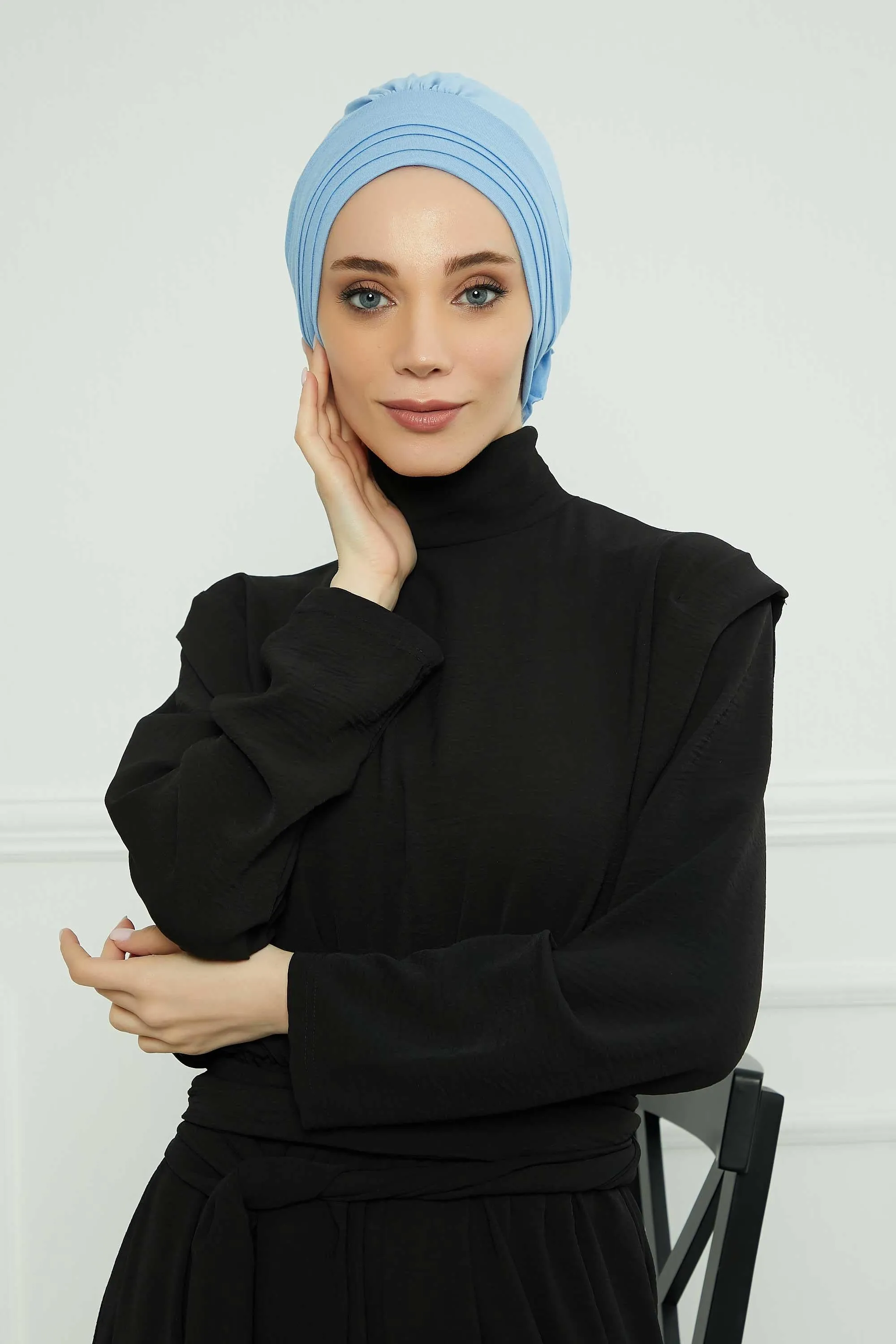 Pleated Instant Turban made from High Quality Combed Cotton, Comfortable Pre-Tied Turban Hijab, Flexible Chemo Cancer Bonnet Headwear,B-74