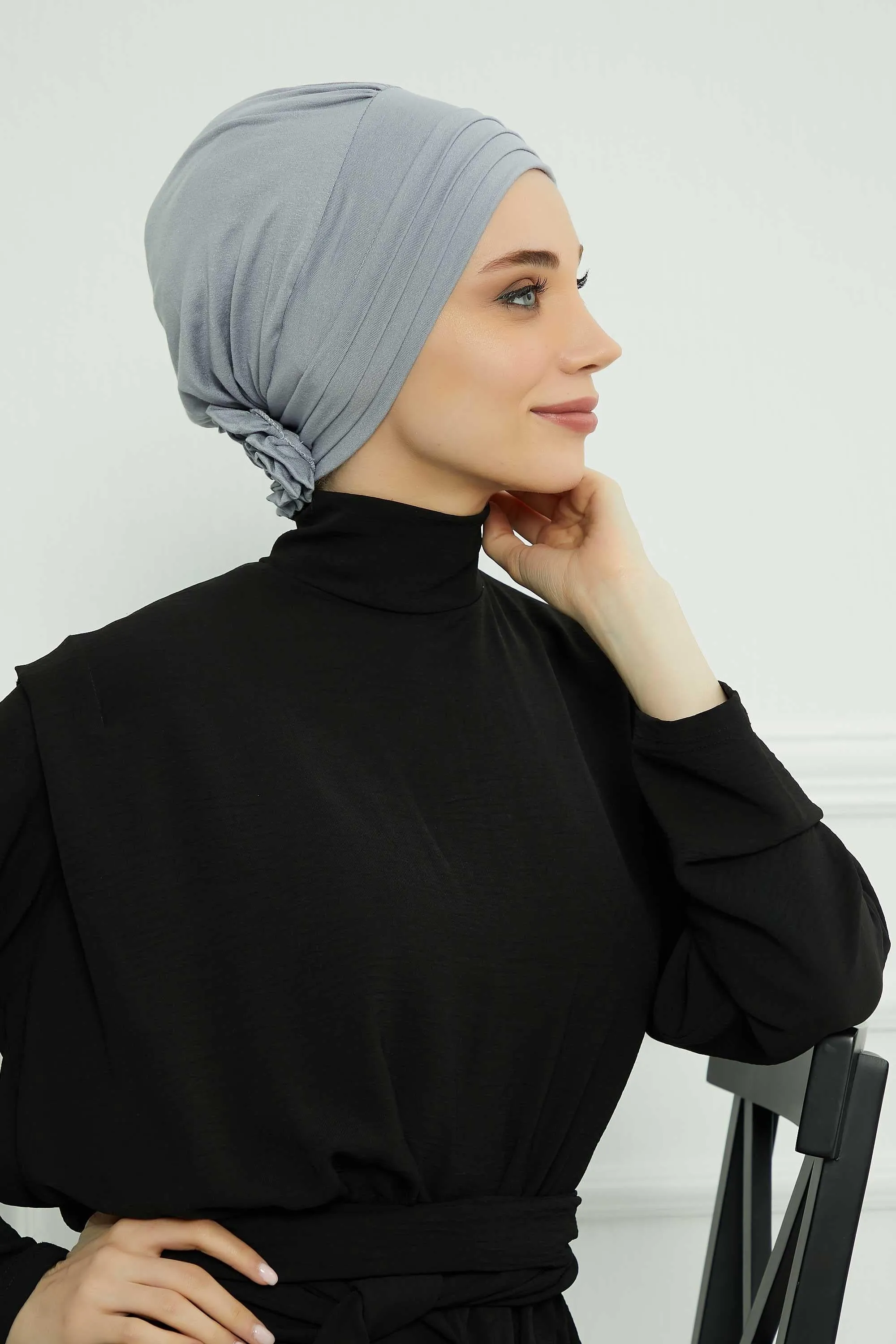 Pleated Instant Turban made from High Quality Combed Cotton, Comfortable Pre-Tied Turban Hijab, Flexible Chemo Cancer Bonnet Headwear,B-74