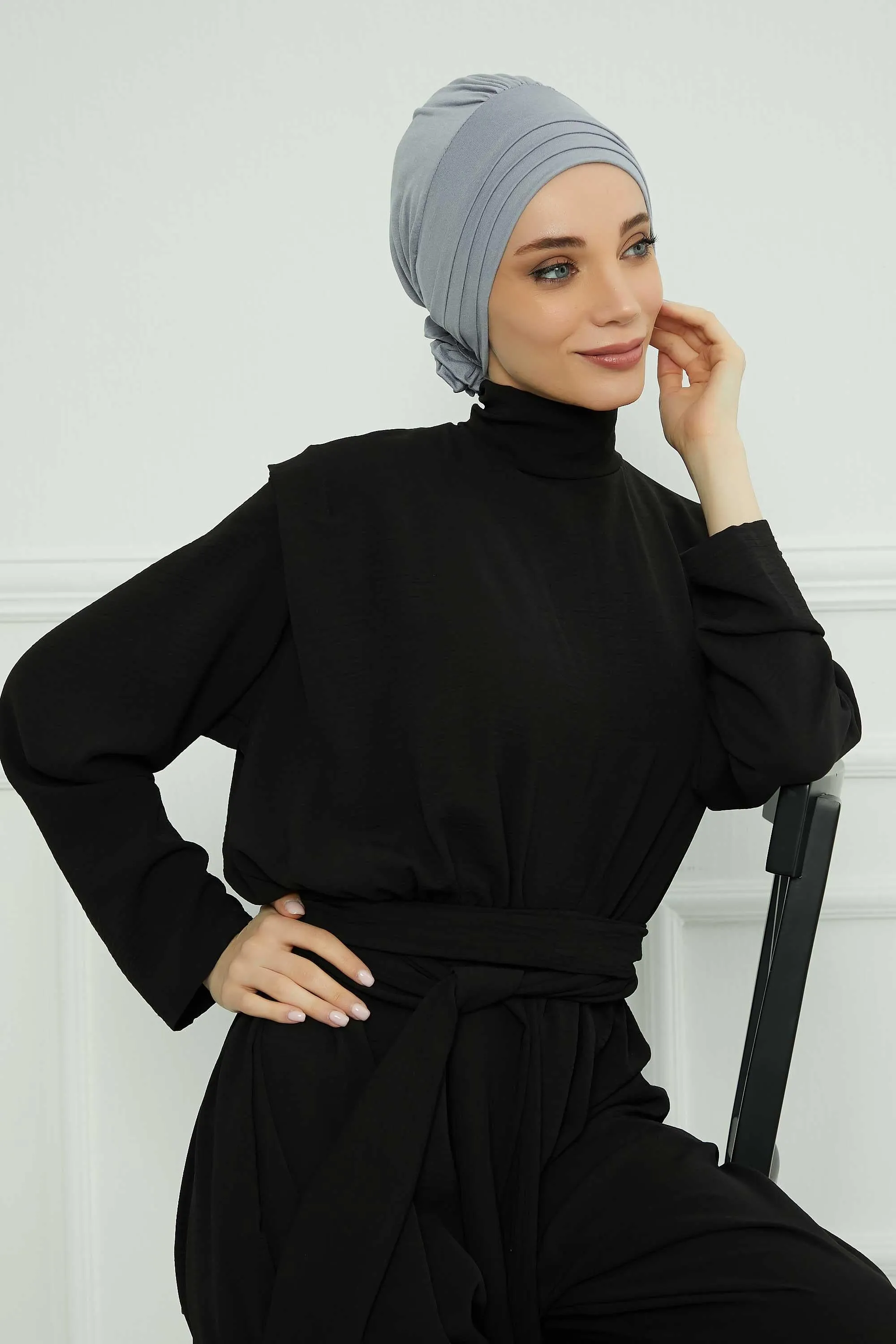 Pleated Instant Turban made from High Quality Combed Cotton, Comfortable Pre-Tied Turban Hijab, Flexible Chemo Cancer Bonnet Headwear,B-74