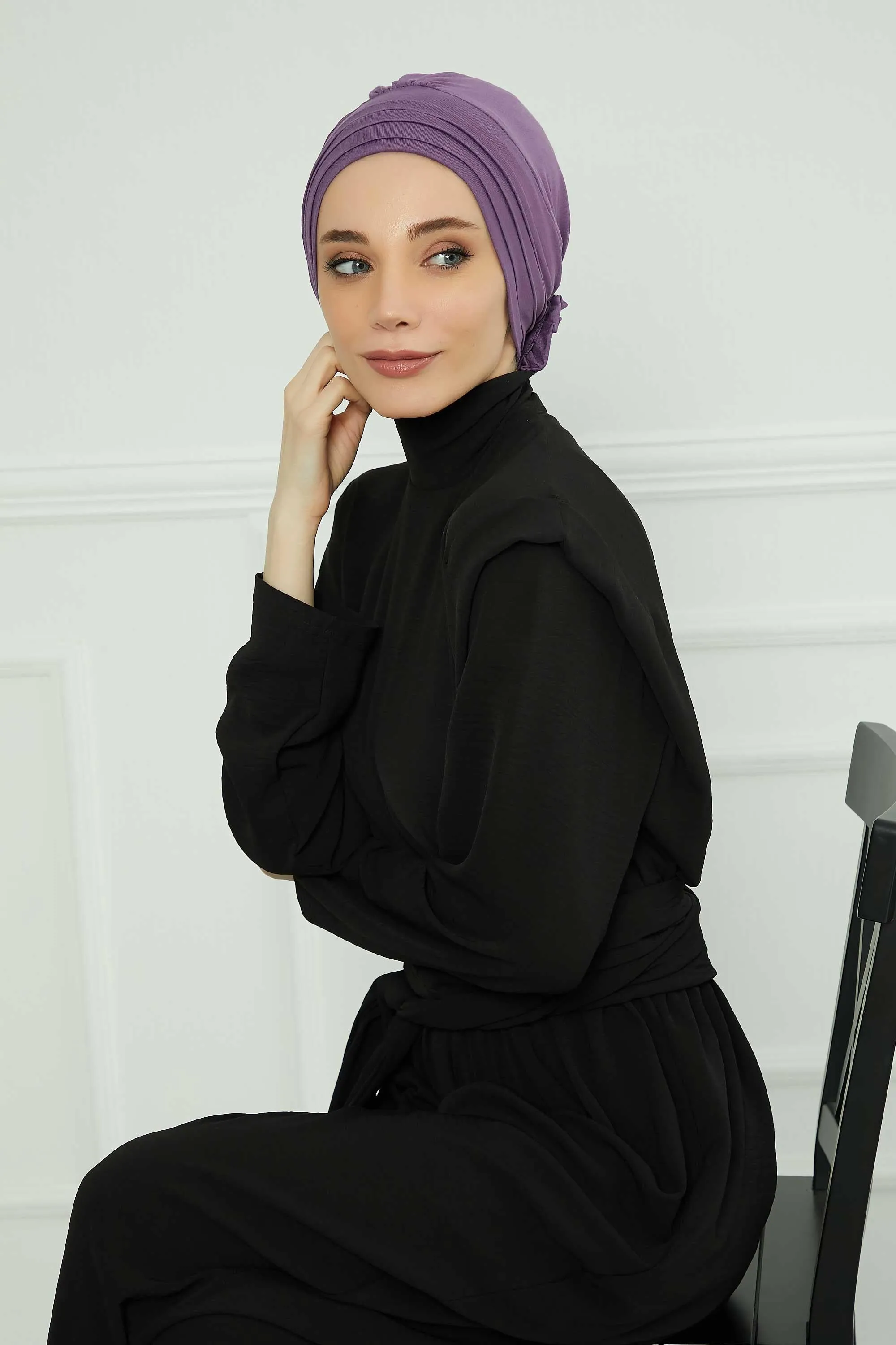 Pleated Instant Turban made from High Quality Combed Cotton, Comfortable Pre-Tied Turban Hijab, Flexible Chemo Cancer Bonnet Headwear,B-74