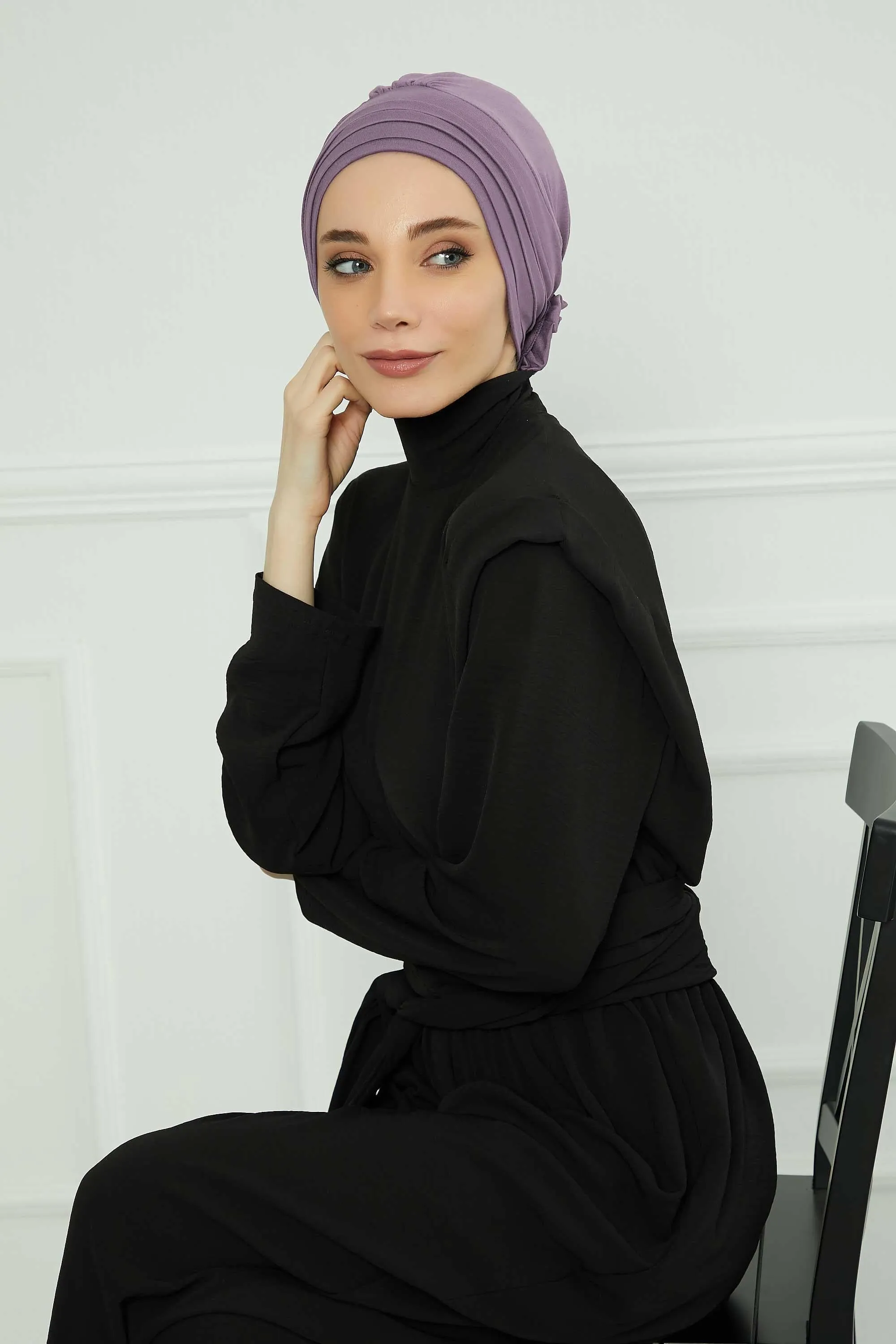 Pleated Instant Turban made from High Quality Combed Cotton, Comfortable Pre-Tied Turban Hijab, Flexible Chemo Cancer Bonnet Headwear,B-74