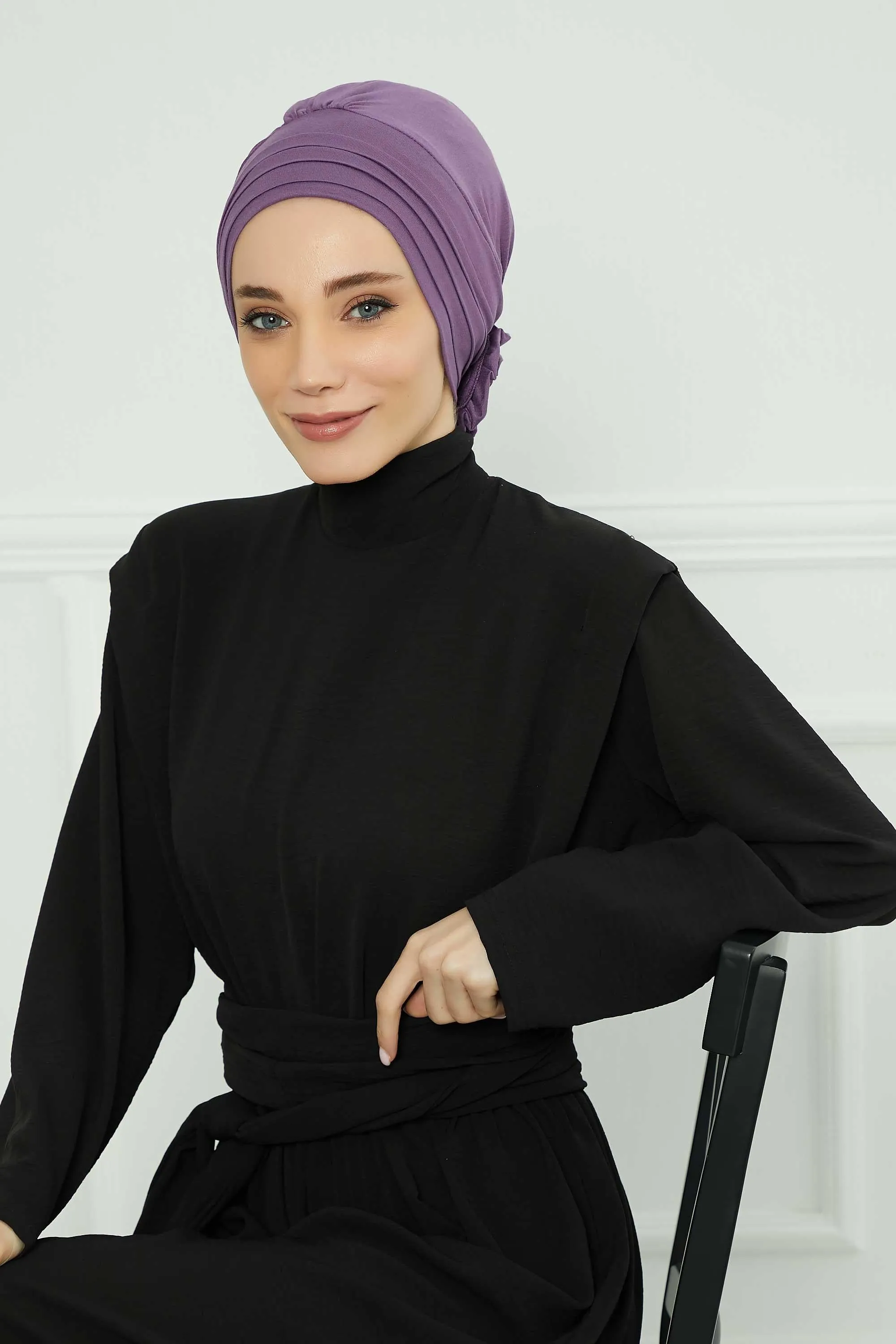 Pleated Instant Turban made from High Quality Combed Cotton, Comfortable Pre-Tied Turban Hijab, Flexible Chemo Cancer Bonnet Headwear,B-74