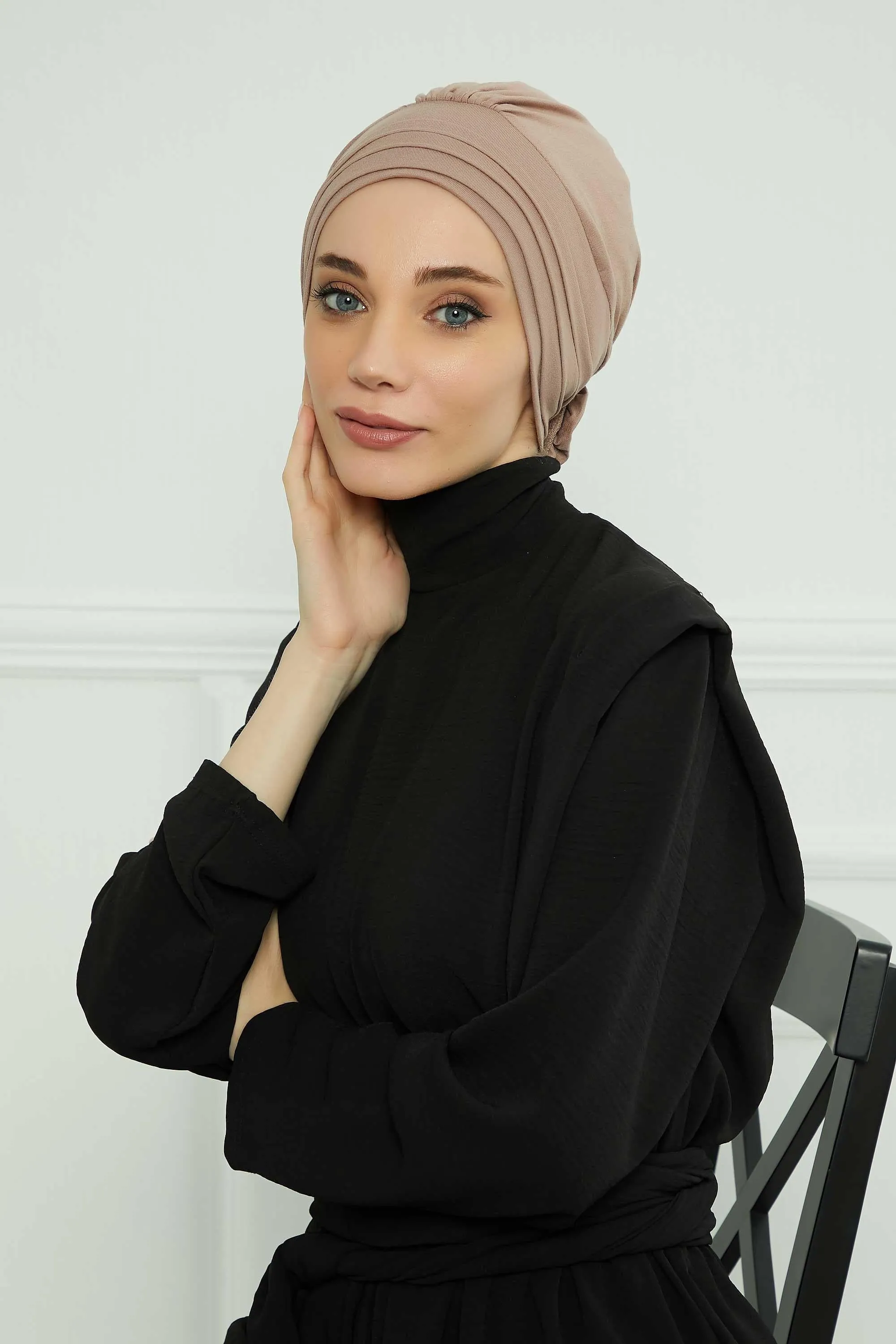 Pleated Instant Turban made from High Quality Combed Cotton, Comfortable Pre-Tied Turban Hijab, Flexible Chemo Cancer Bonnet Headwear,B-74