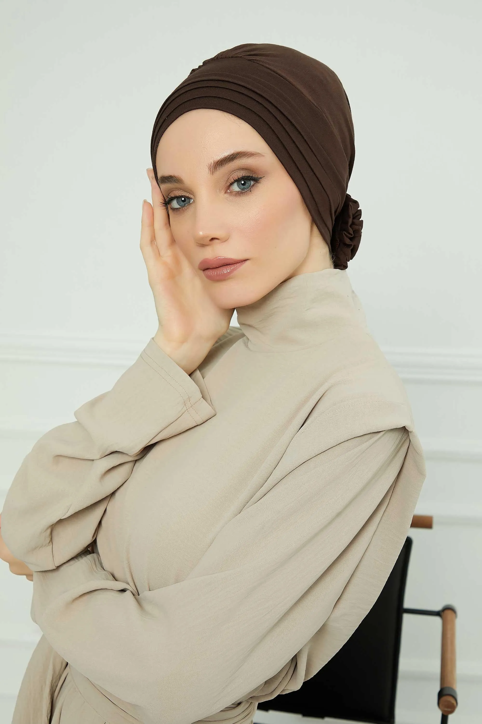 Pleated Instant Turban made from High Quality Combed Cotton, Comfortable Pre-Tied Turban Hijab, Flexible Chemo Cancer Bonnet Headwear,B-74