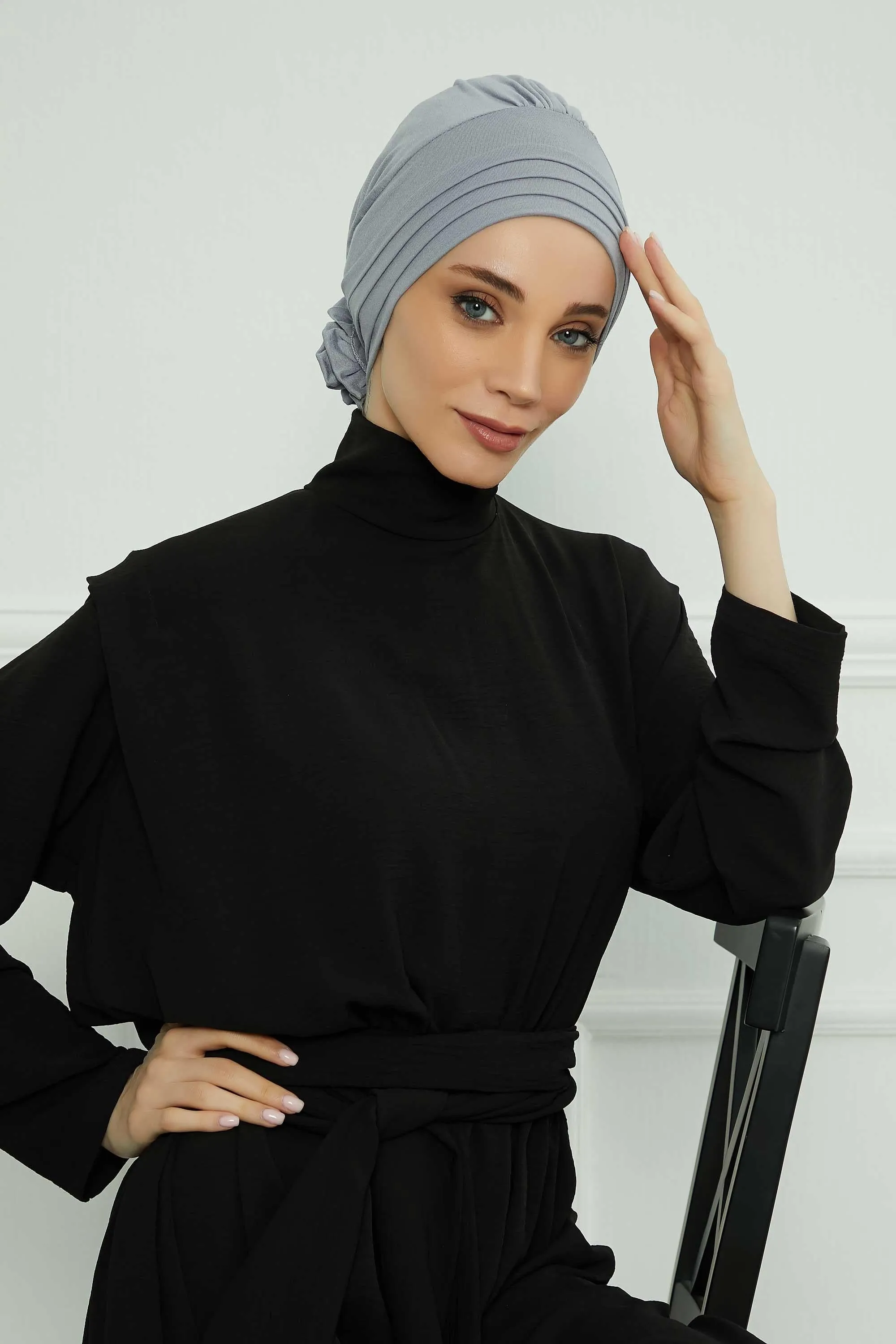 Pleated Instant Turban made from High Quality Combed Cotton, Comfortable Pre-Tied Turban Hijab, Flexible Chemo Cancer Bonnet Headwear,B-74