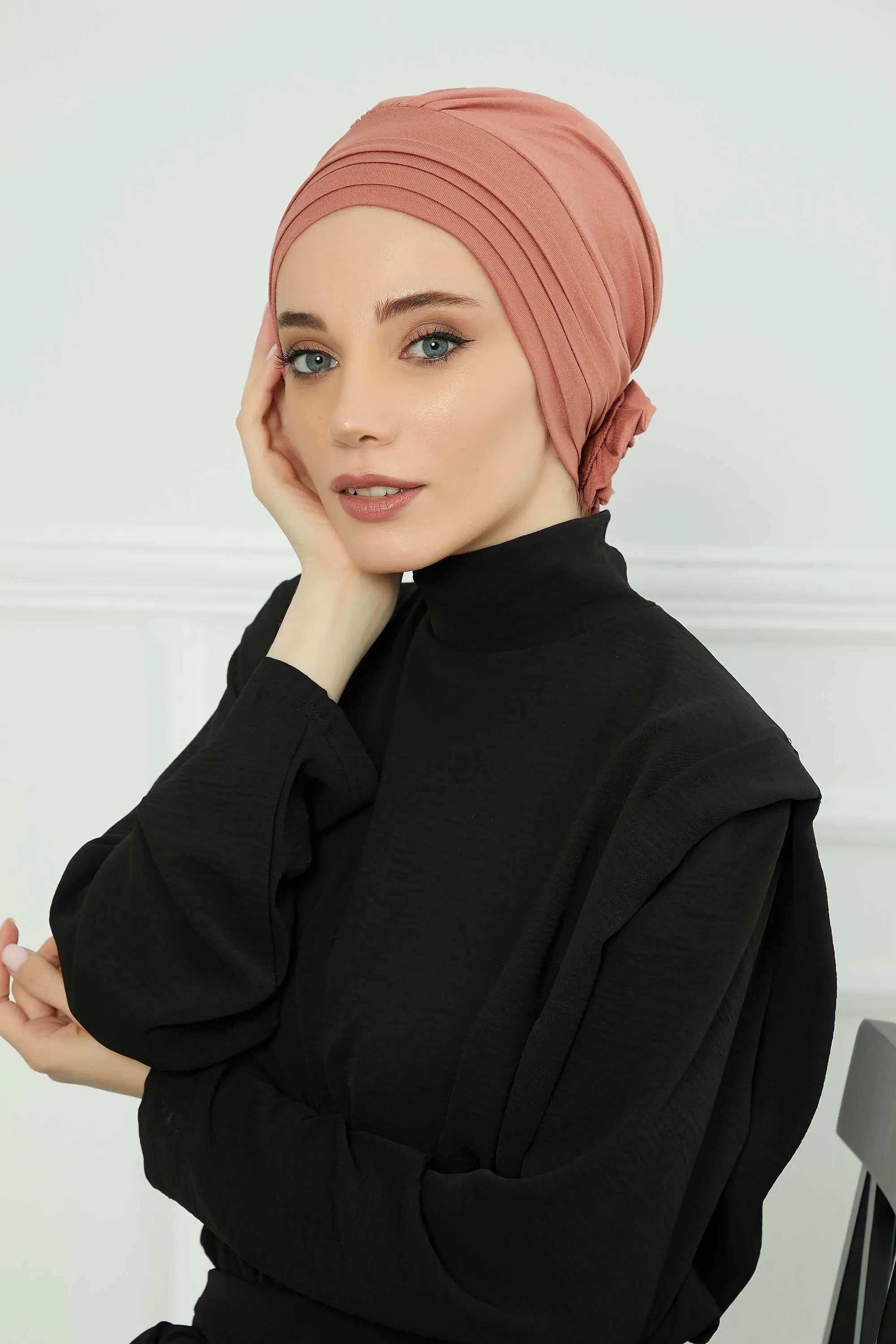 Pleated Instant Turban made from High Quality Combed Cotton, Comfortable Pre-Tied Turban Hijab, Flexible Chemo Cancer Bonnet Headwear,B-74