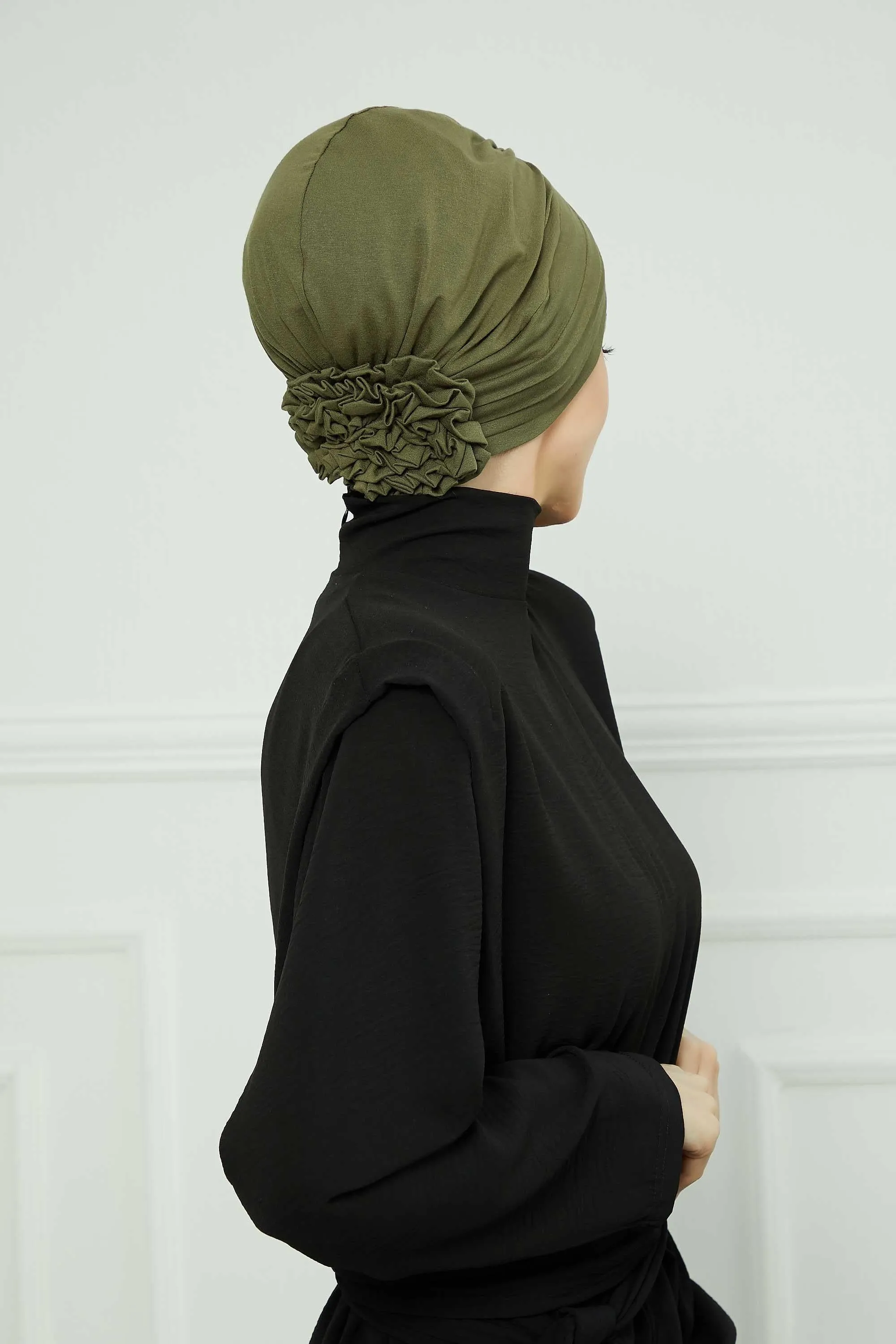 Pleated Instant Turban made from High Quality Combed Cotton, Comfortable Pre-Tied Turban Hijab, Flexible Chemo Cancer Bonnet Headwear,B-74