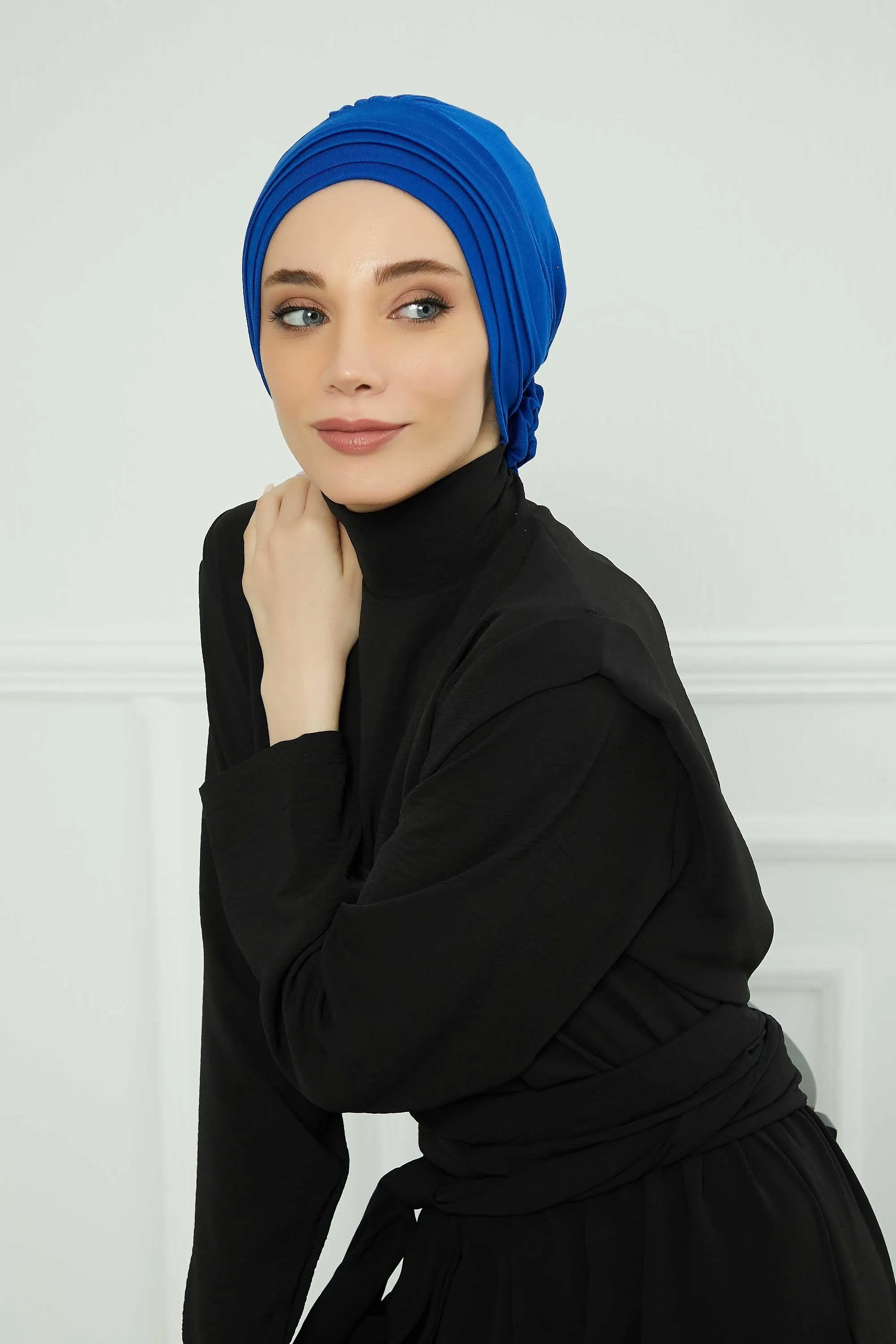 Pleated Instant Turban made from High Quality Combed Cotton, Comfortable Pre-Tied Turban Hijab, Flexible Chemo Cancer Bonnet Headwear,B-74