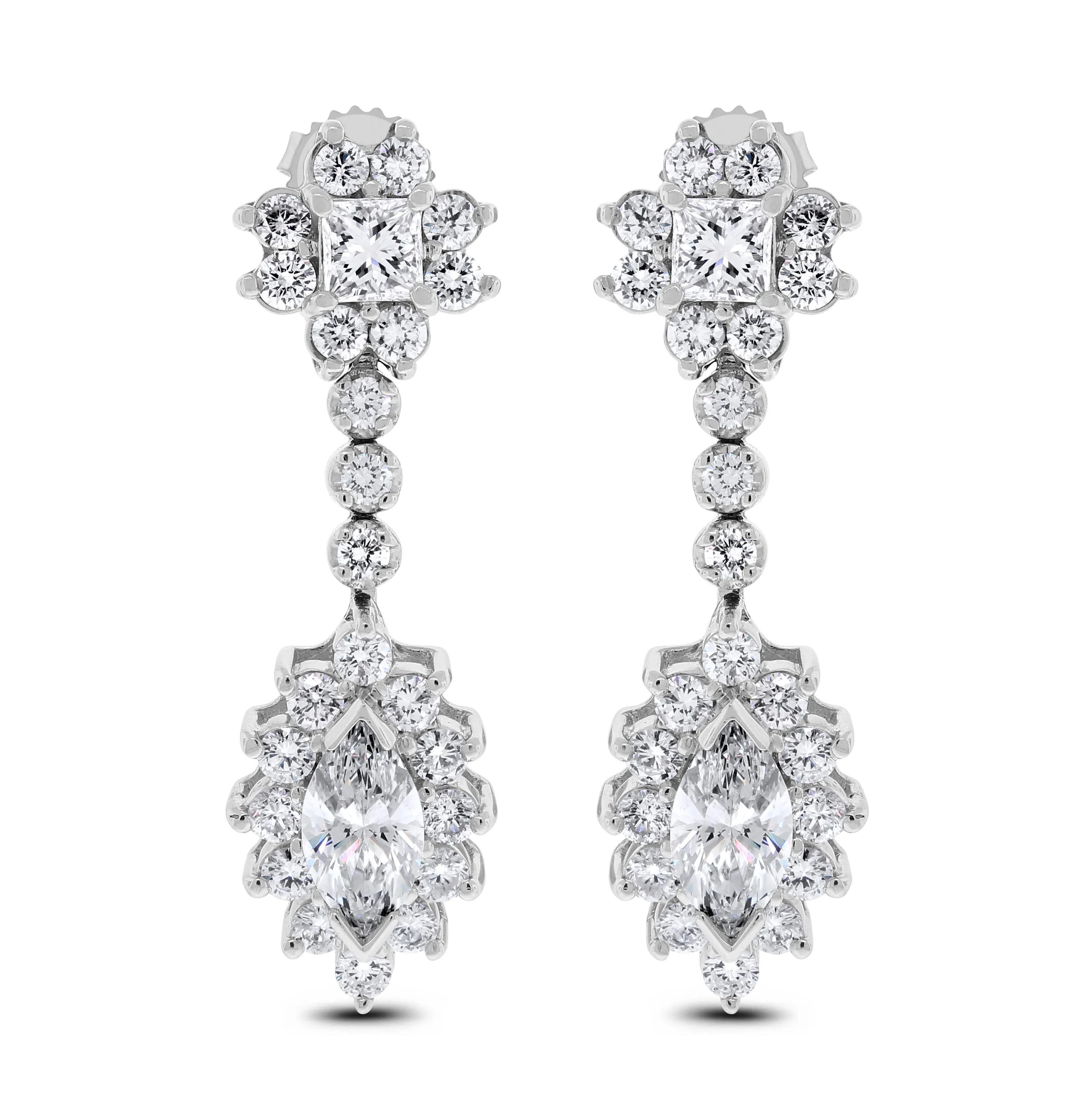 Princess Diamond Earrings (5.98 ct Diamonds) in White Gold