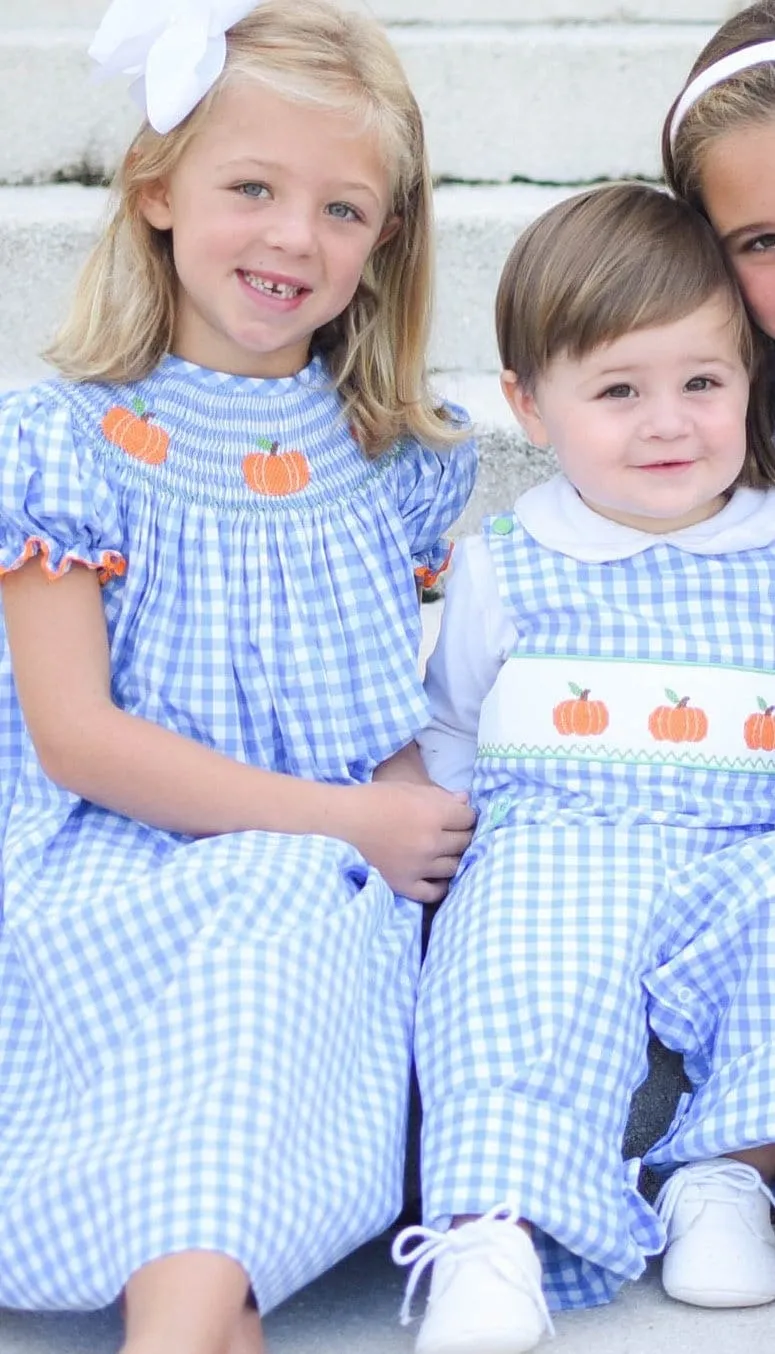 Pumpkin Smocked Longall in Gingham