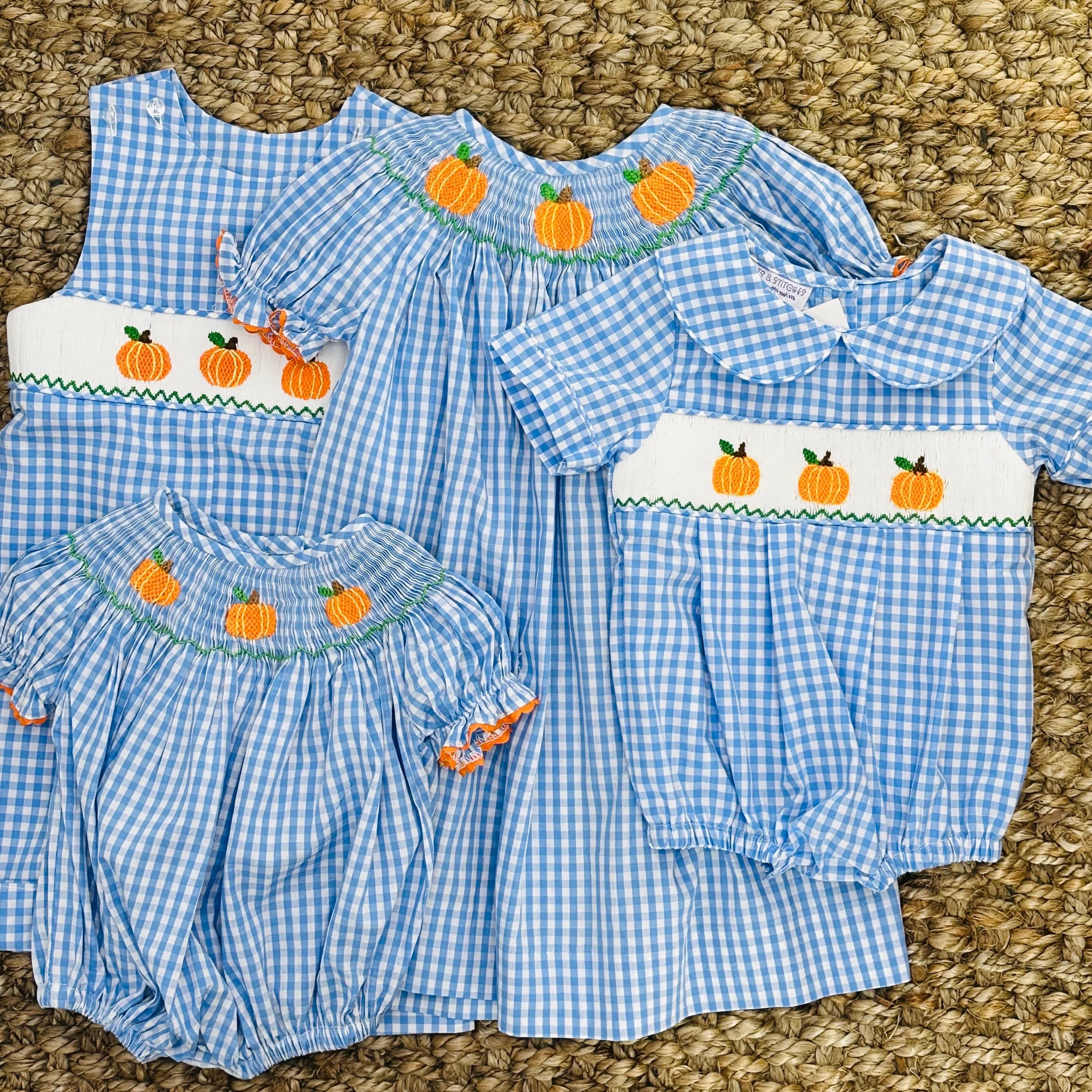 Pumpkin Smocked Longall in Gingham