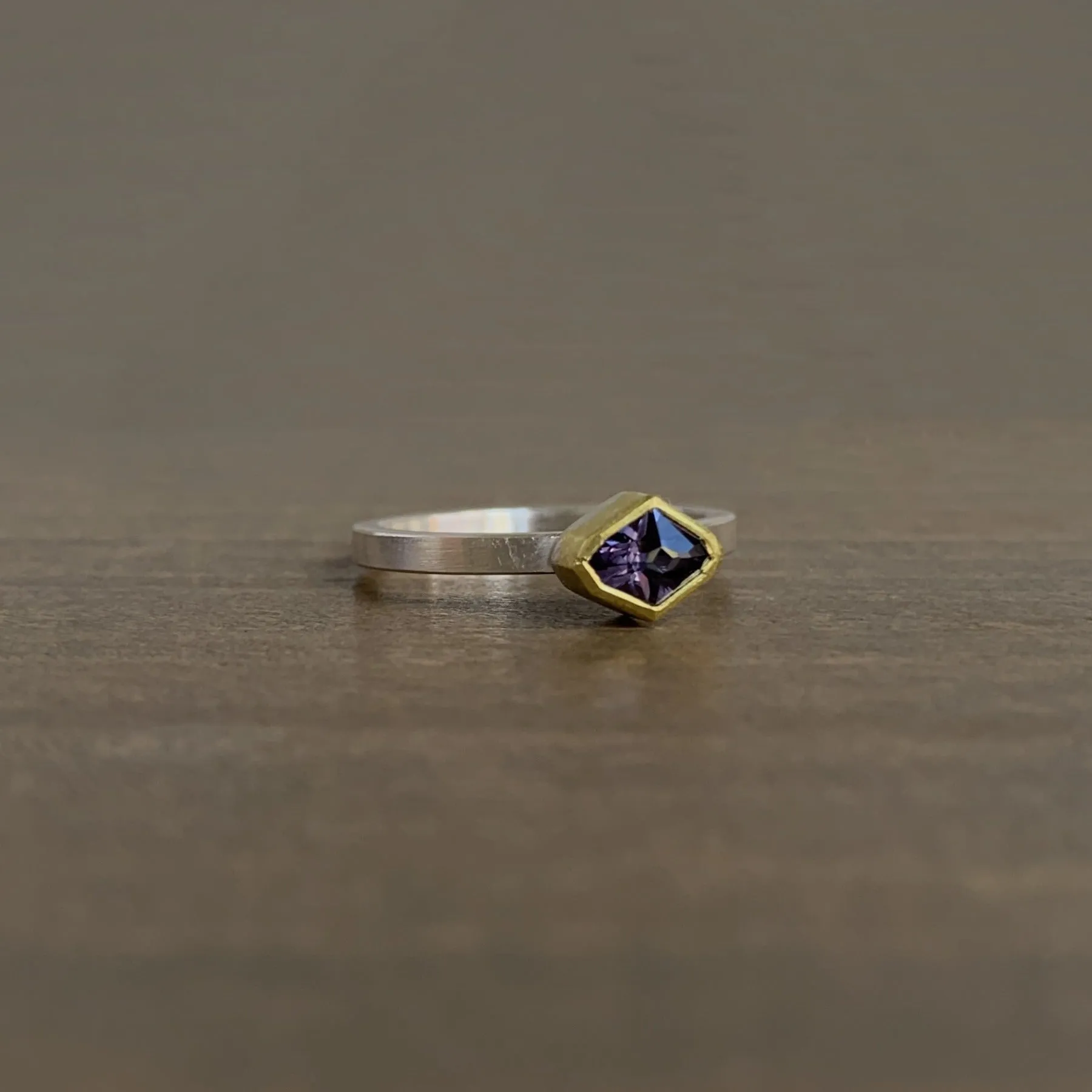 Purple Spinel East-West Geometric Ring