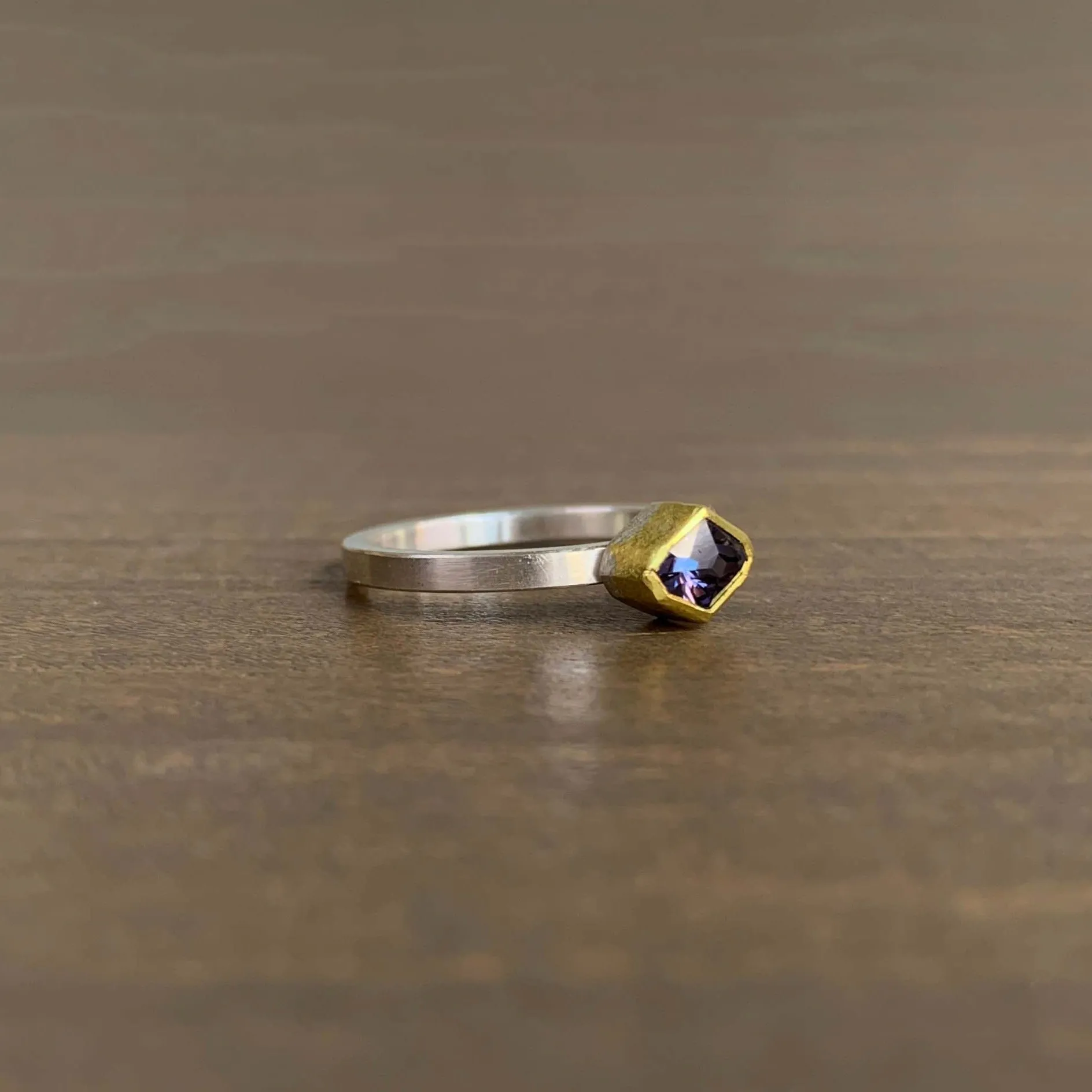 Purple Spinel East-West Geometric Ring