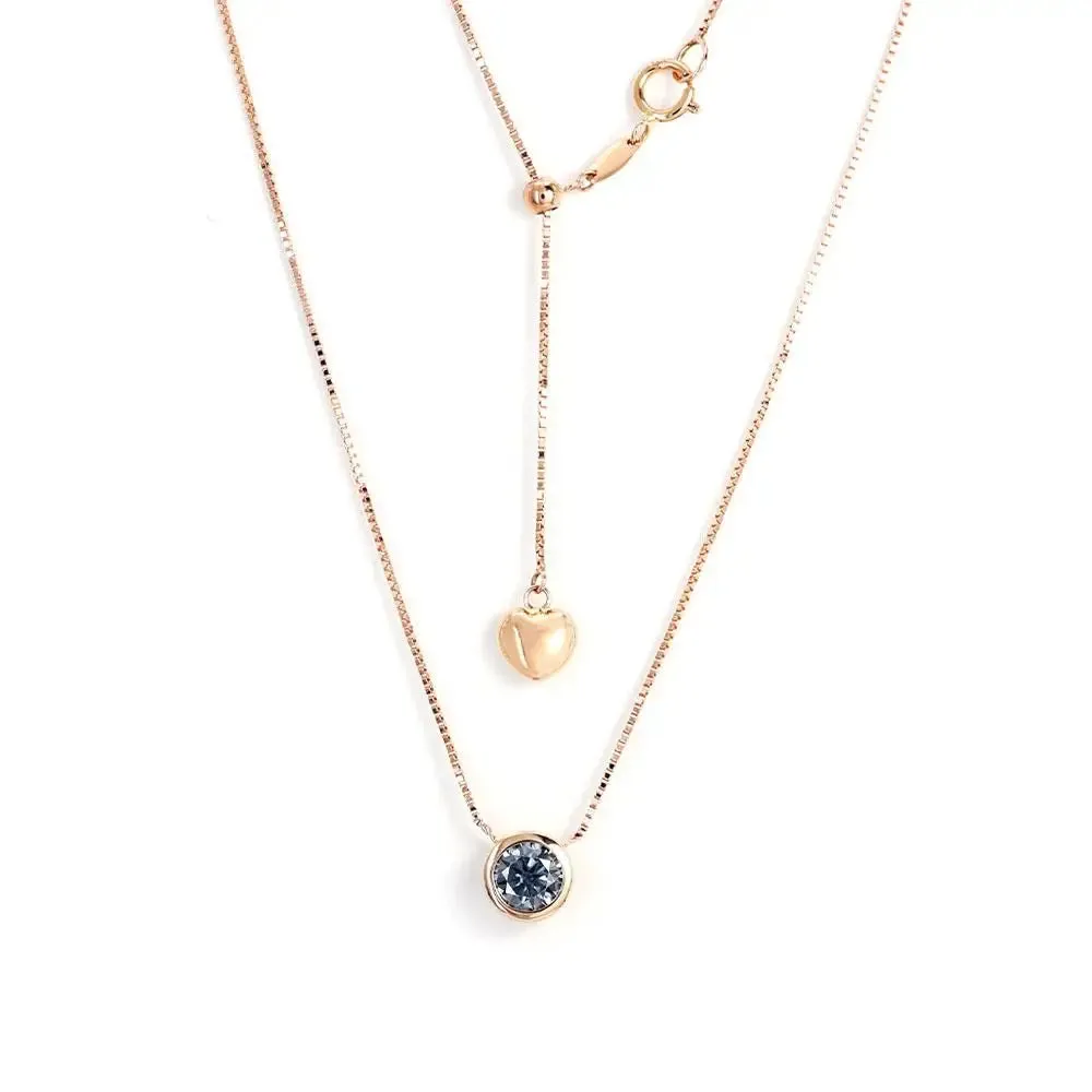 Ready Made | 0.5 Carat Light Blue Grey Moissanite Round Solitaire Bezel 18K Rose Gold Pendant with Heart Chain