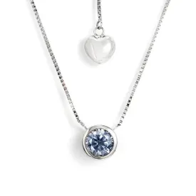 Ready Made | 0.8 Carat Light Blue Grey Moissanite Round Solitaire Bezel 18K White Gold Pendant with Heart Chain