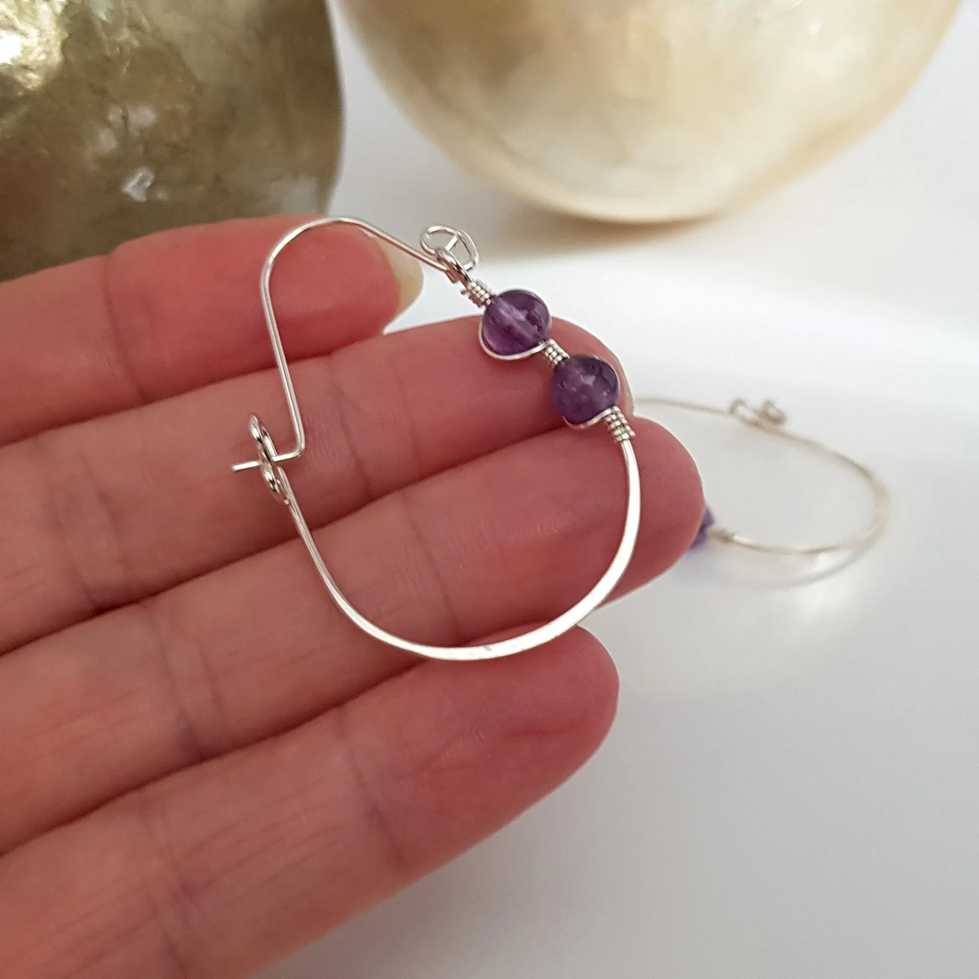 Romance in the Air Gemstone Hoop Pear Earrings | KJ-411HE | Handmade Earrings