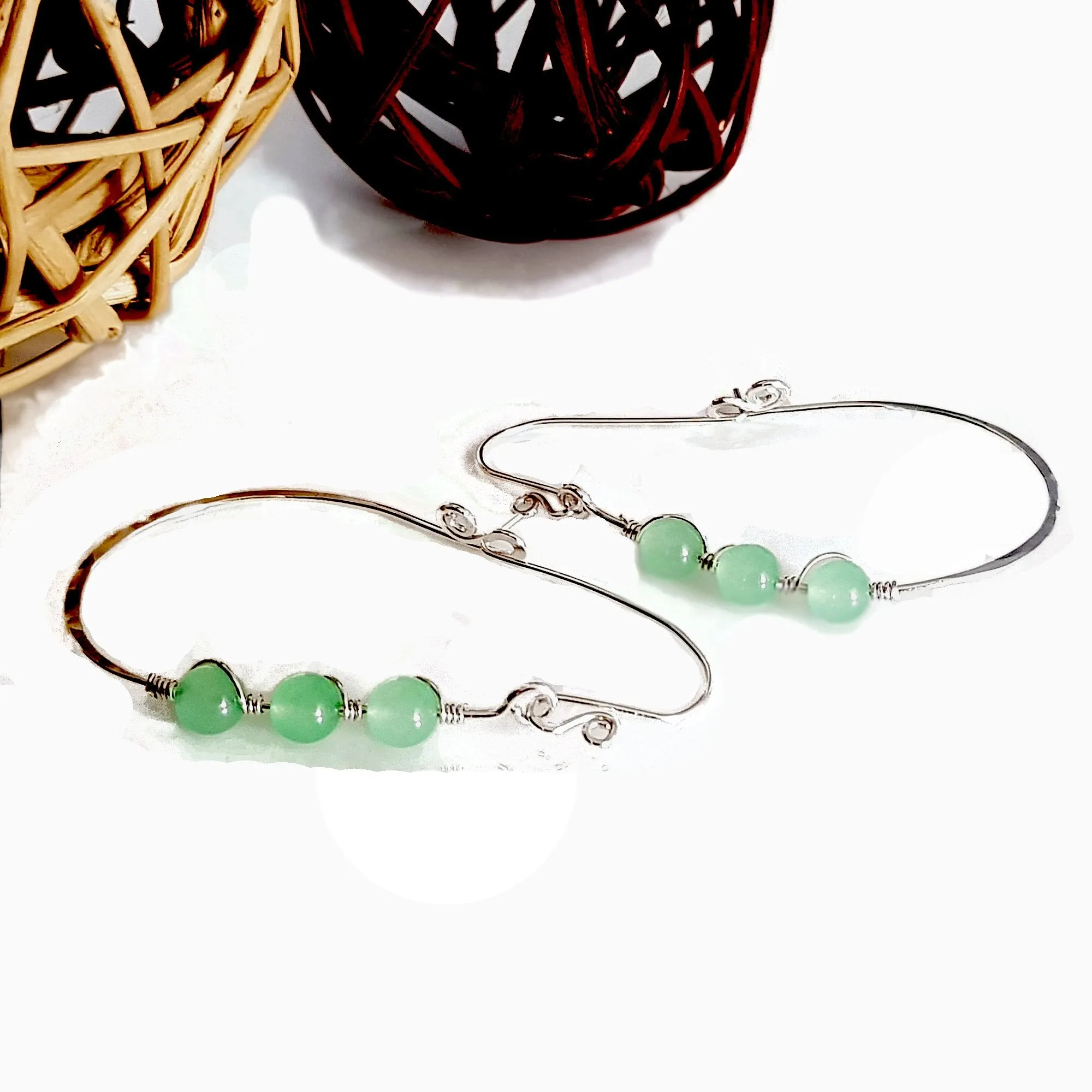 Romance in the Air Gemstone Hoop Pear Earrings | KJ-411HE | Handmade Earrings