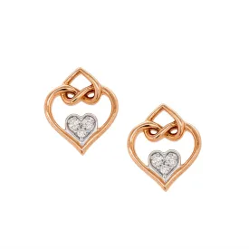 ROSE GOLD INTERLOCKED HEART STUD EARRINGS WITH DIAMONDS, .05 CT TW