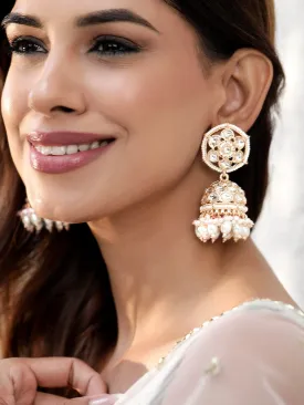 Rubans 22K Rose Gold Pearl dangle Statement Jhumka Earrings