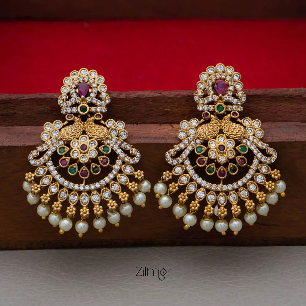 SC101980 -Ad Stone Studded Antique Chandbali Earrings