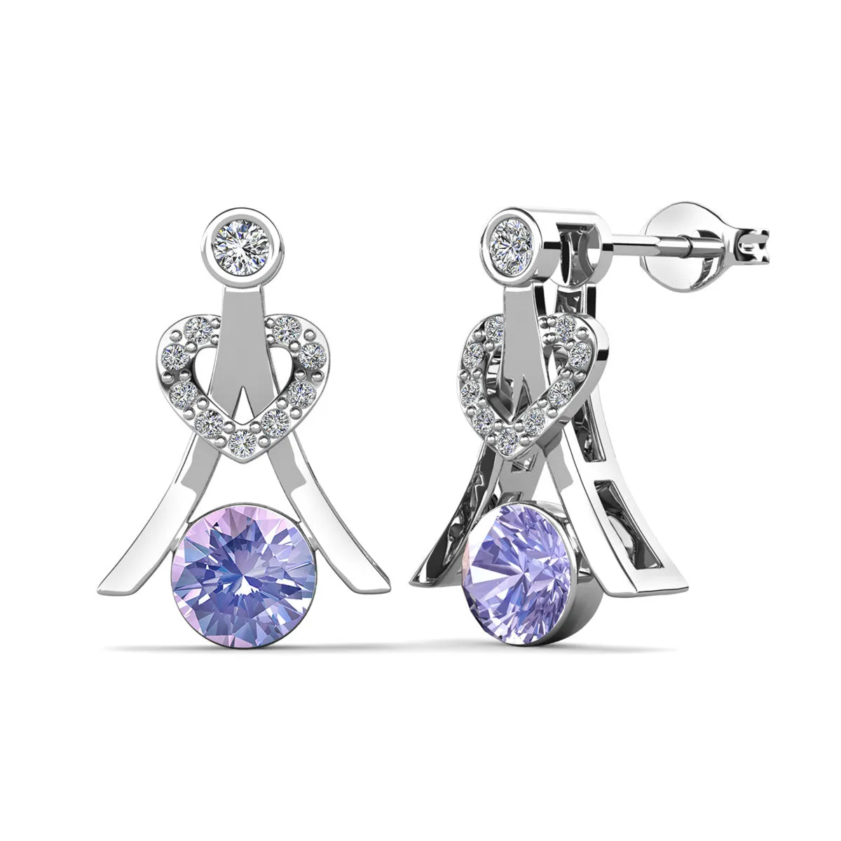 Serenity Birthstone Earrings 18k White Gold Plated with Round Cut Crystals