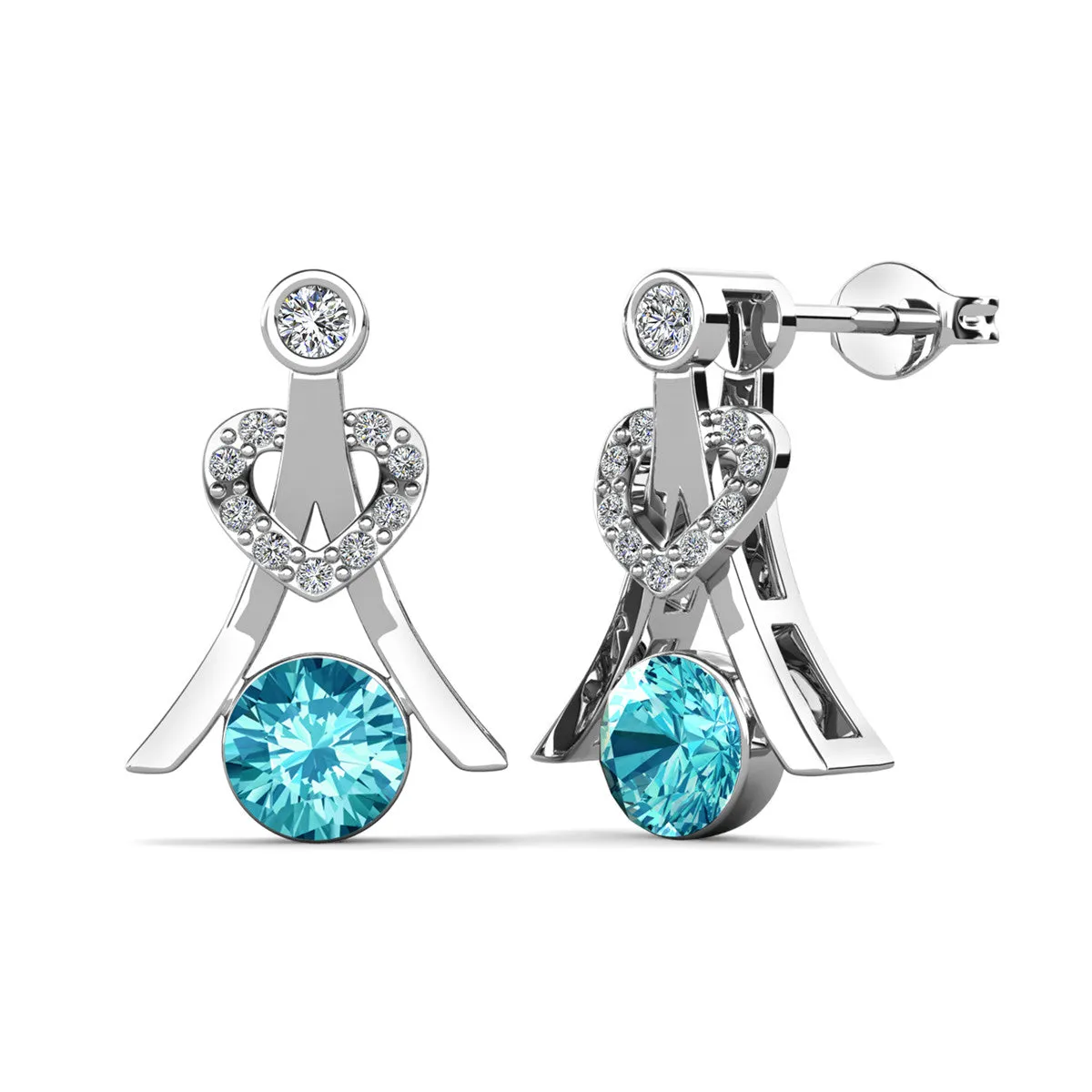 Serenity Birthstone Earrings 18k White Gold Plated with Round Cut Crystals