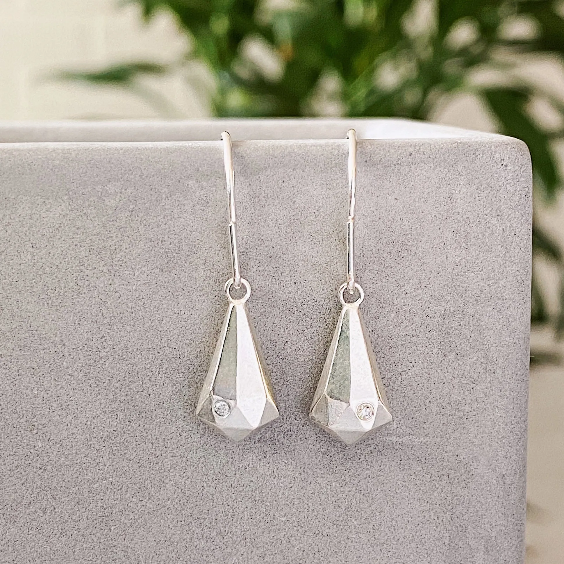 Silver and Diamond Crystal Fragment Earrings