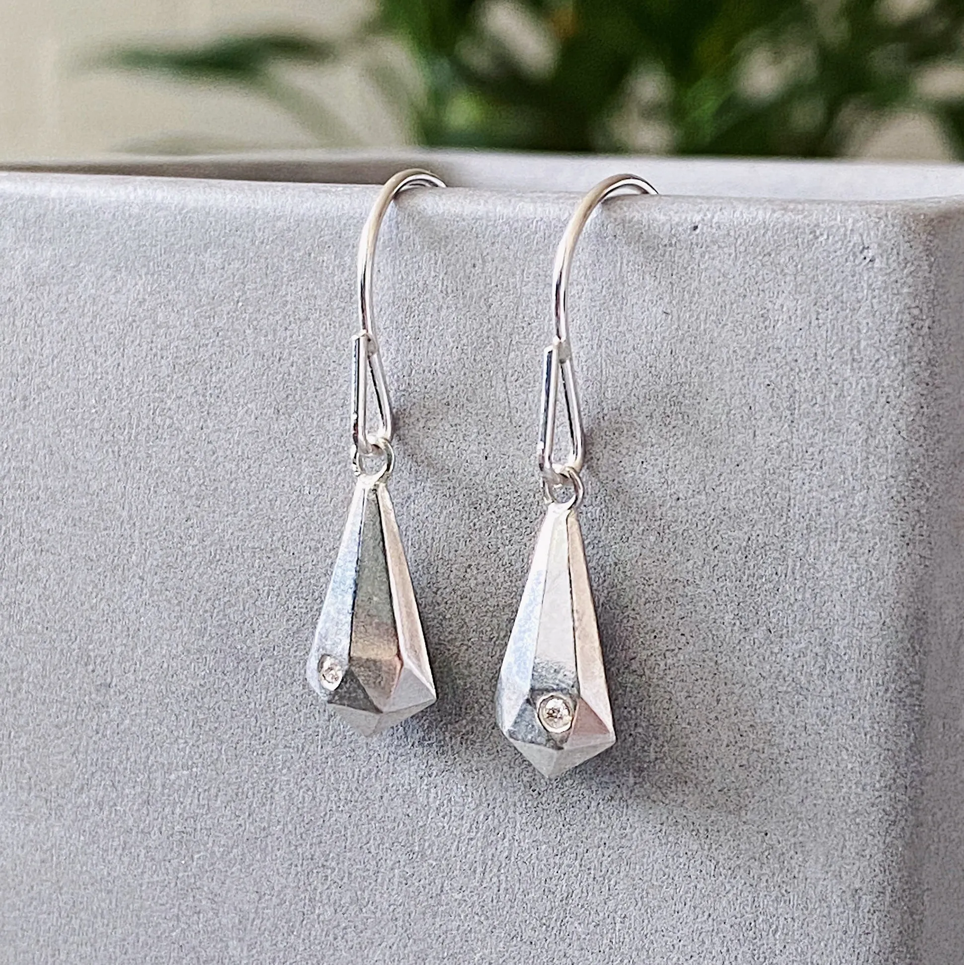 Silver and Diamond Crystal Fragment Earrings