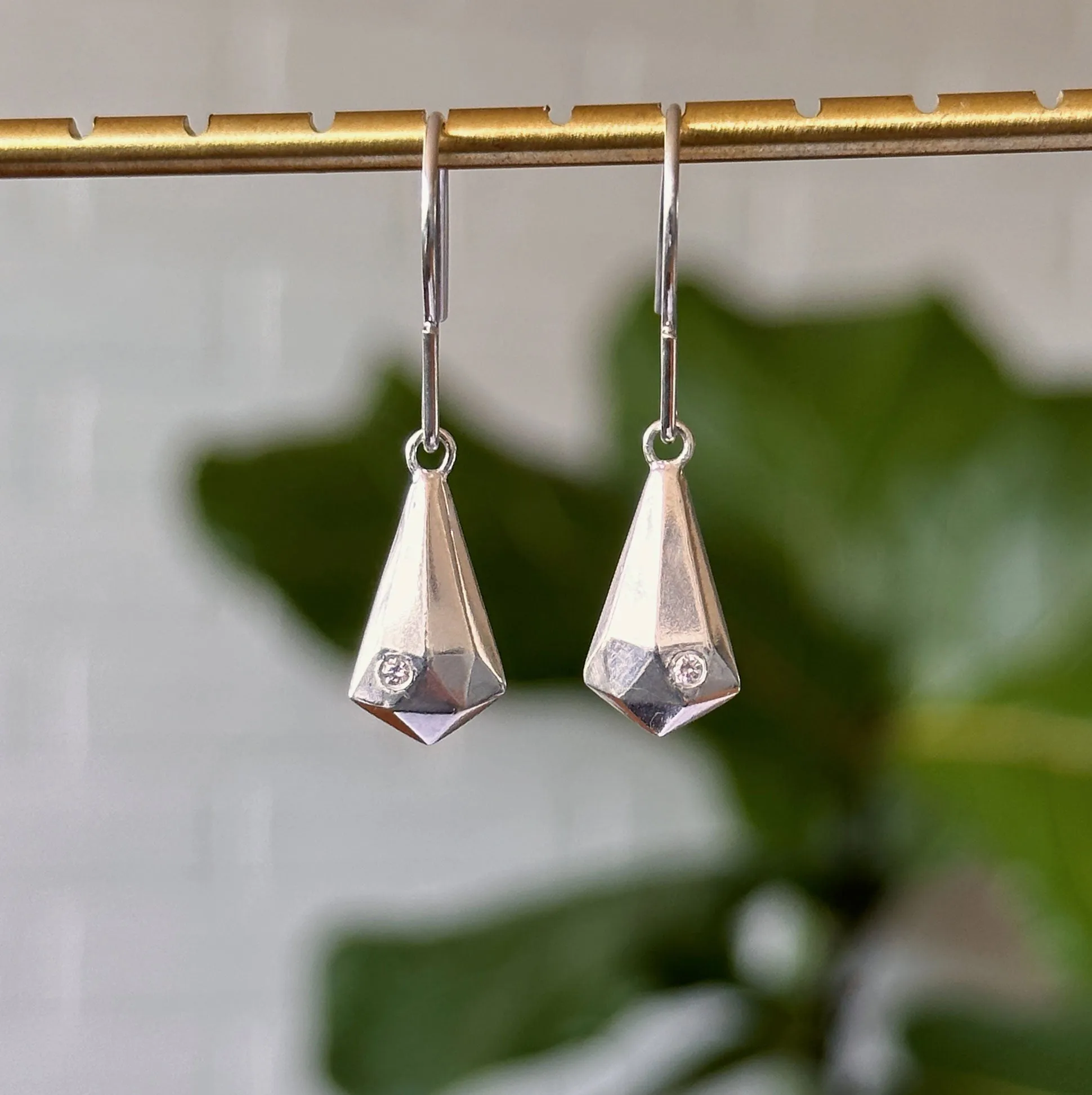 Silver and Diamond Crystal Fragment Earrings