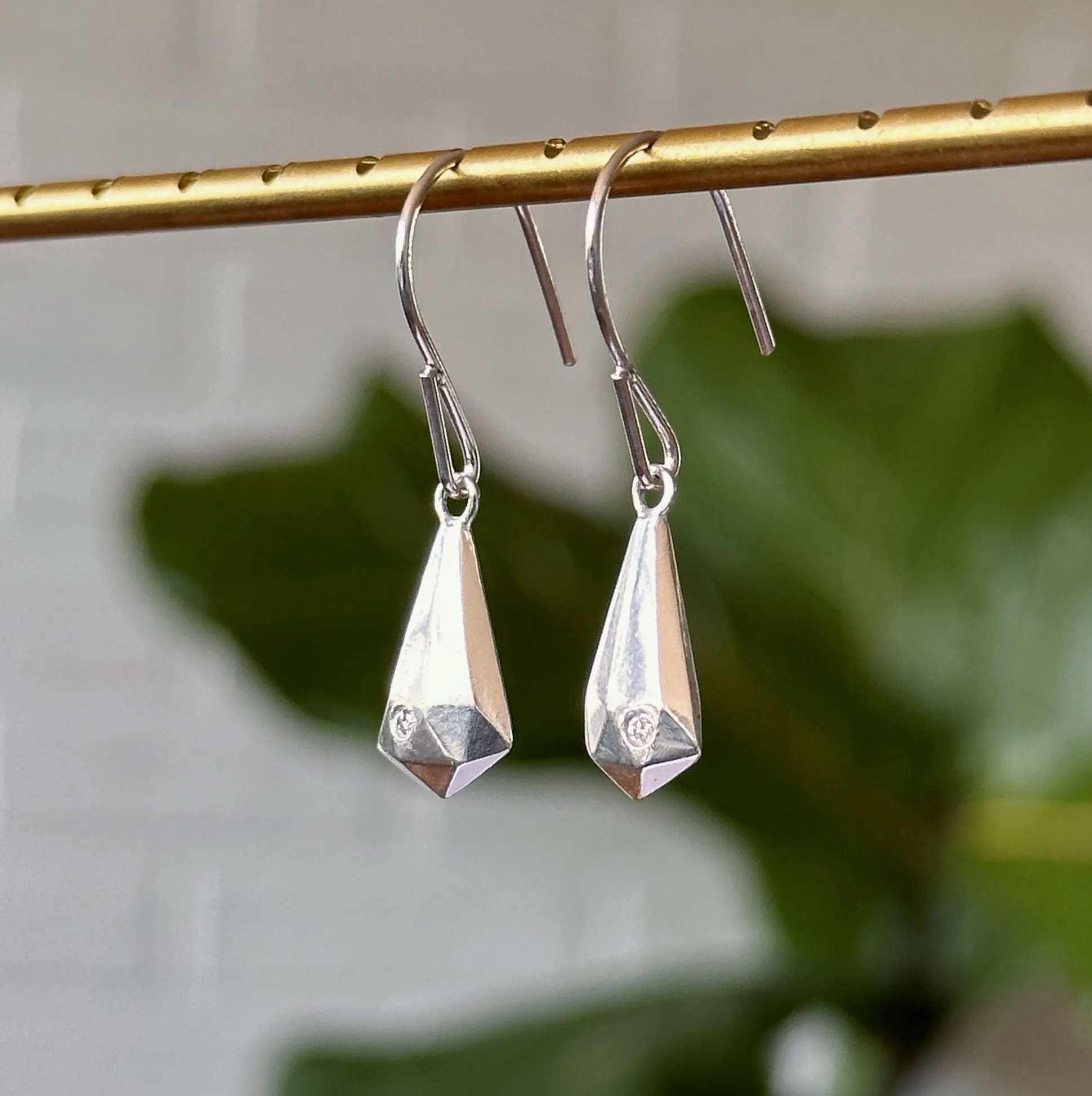 Silver and Diamond Crystal Fragment Earrings