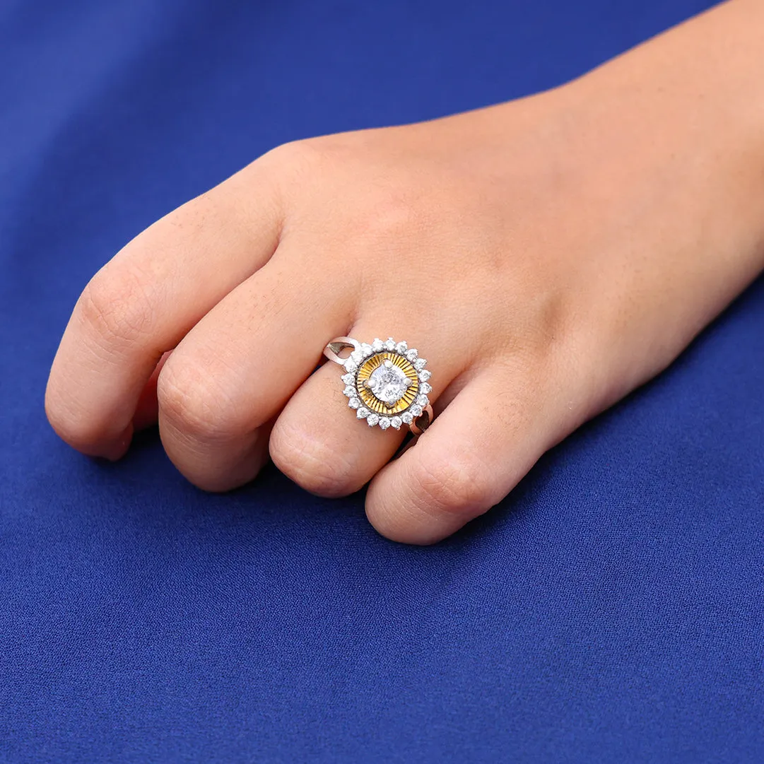 Silver Center Round CZ Gem Stone Ring for Girls