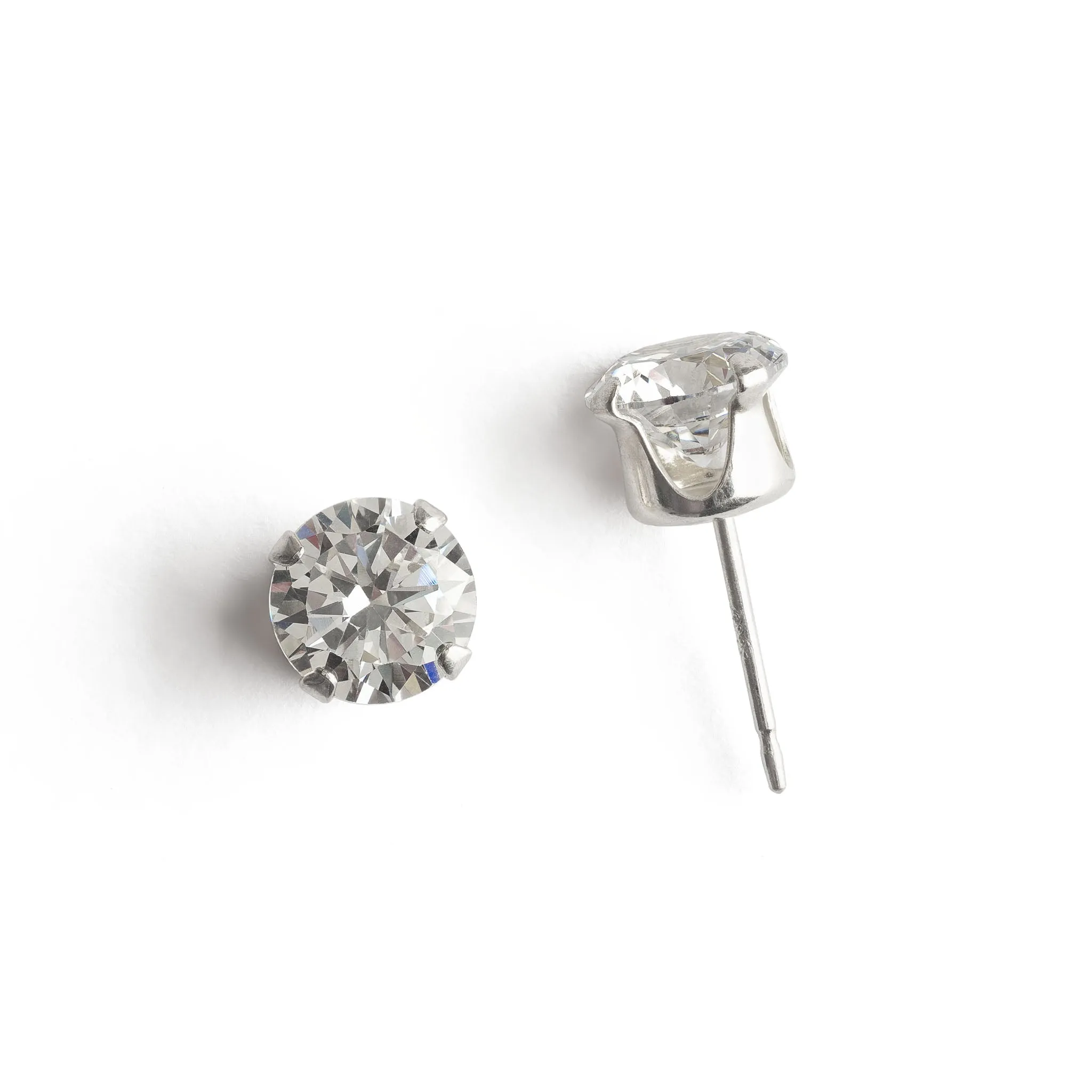 Silver Stud Earrings 6mm Round Crystal