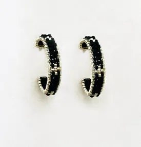 Small Beaded Hoops - SILVER/BLACK