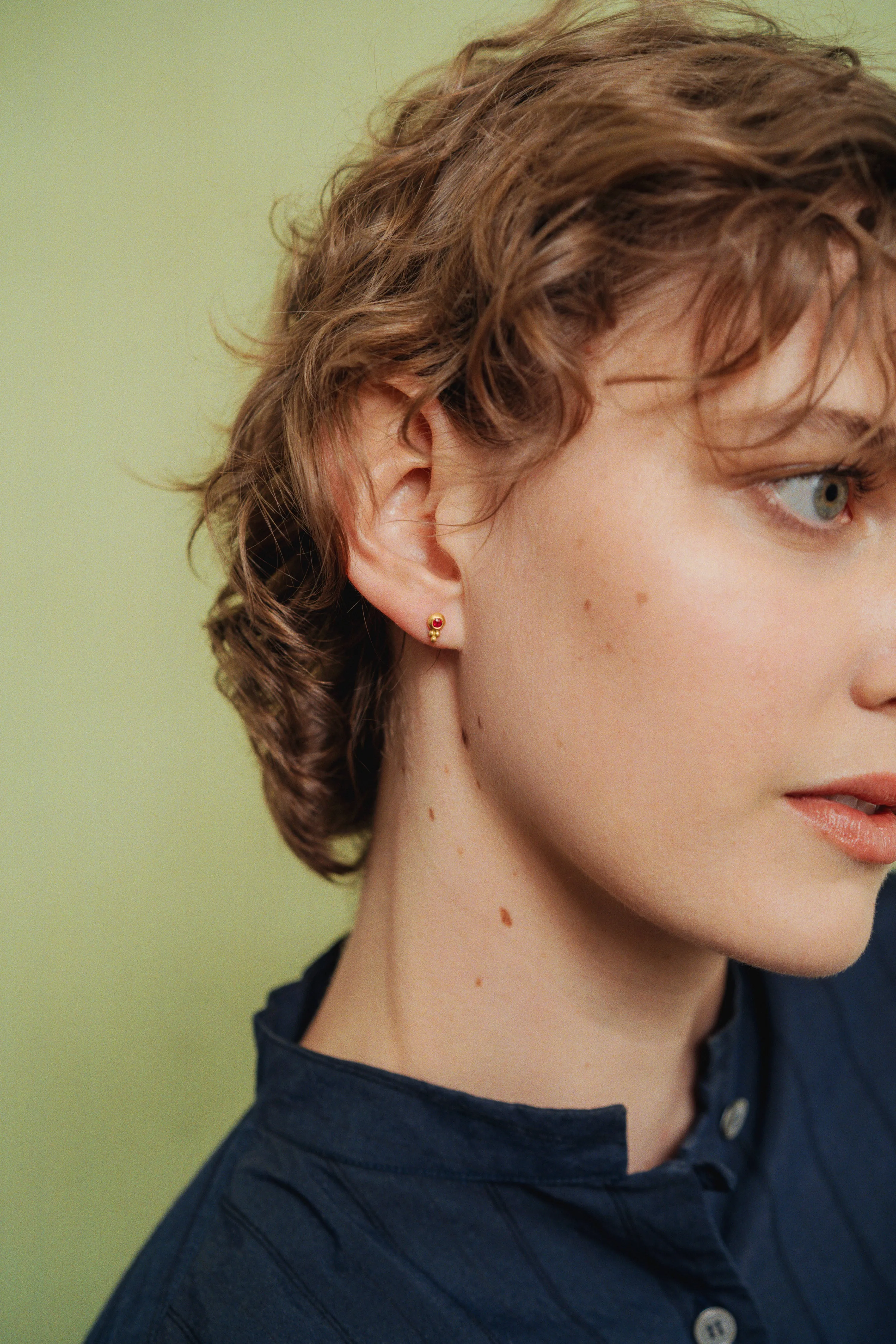 Small Ruby Lentil-Shaped Bulla Earrings